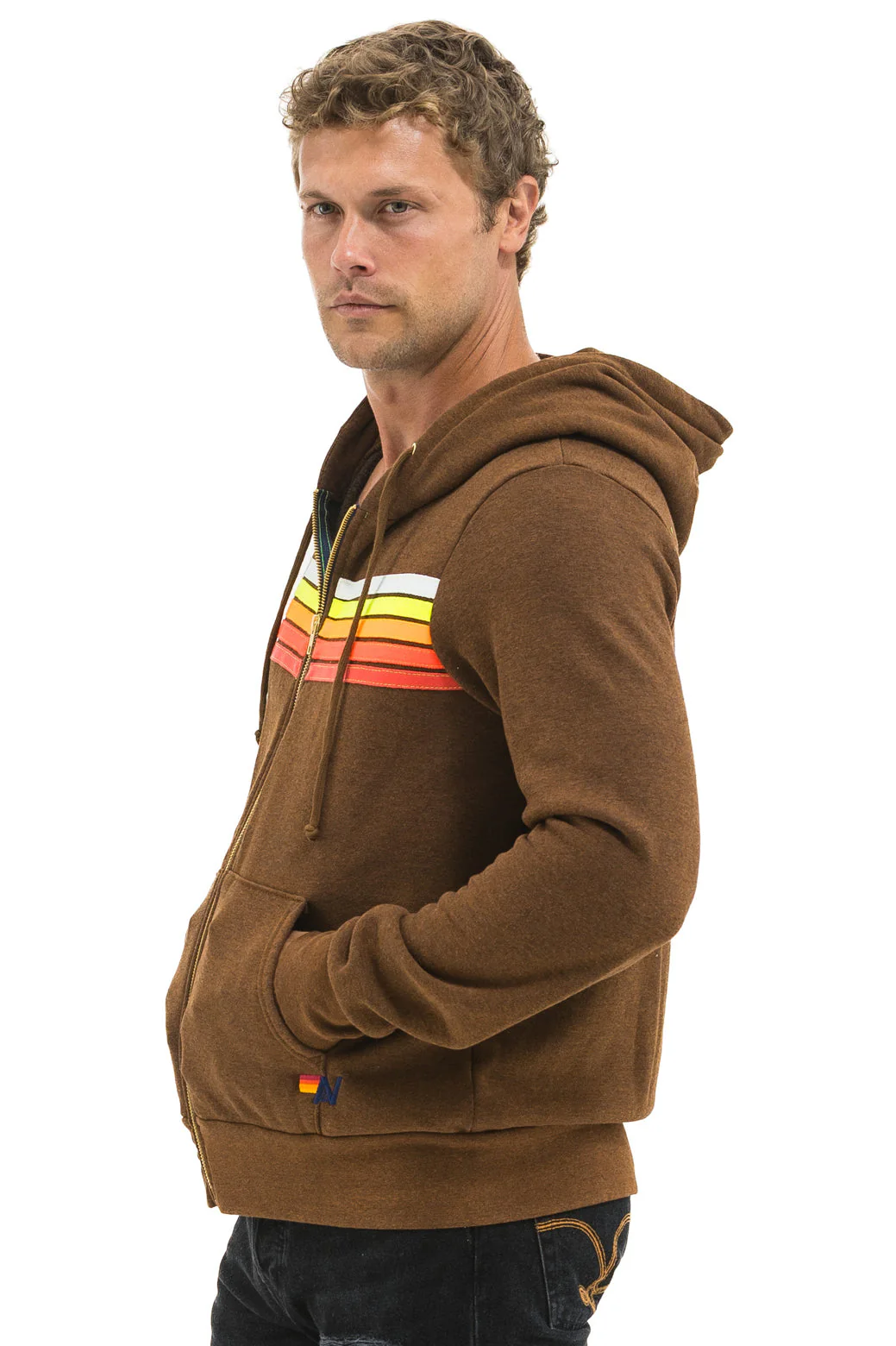 Aviator Nation - 5 Stripe Zip Hoodie - Chocolate / White Neon - Image 6