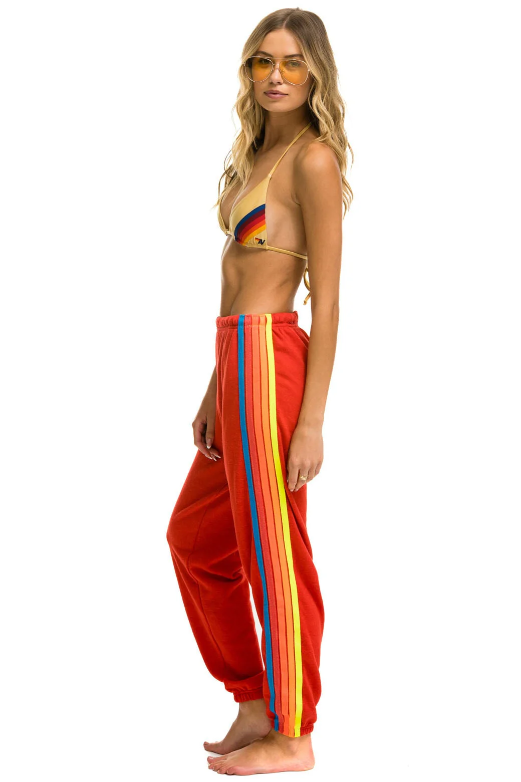 Aviator Nation - 5 Stripe Women's Sweatpants - Red // Neon Rainbow - Image 5