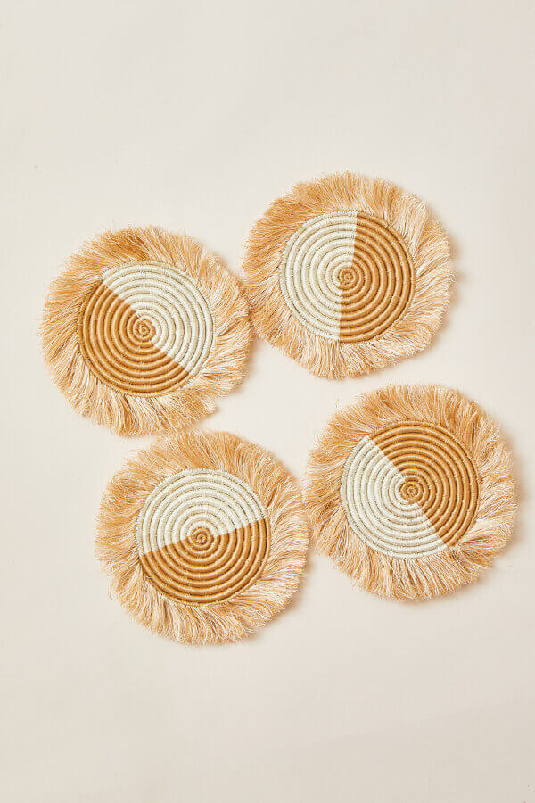 Akeza Fringe Coasters in White - Set of 4 - Image 2