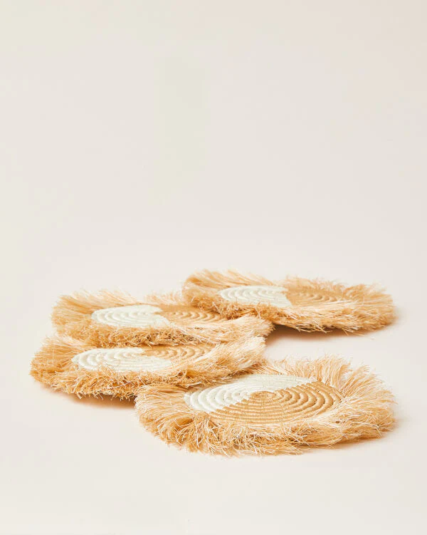 Akeza Fringe Coasters in White - Set of 4 - Image 3