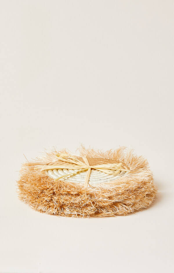 Akeza Fringe Coasters in White - Set of 4 - Image 4