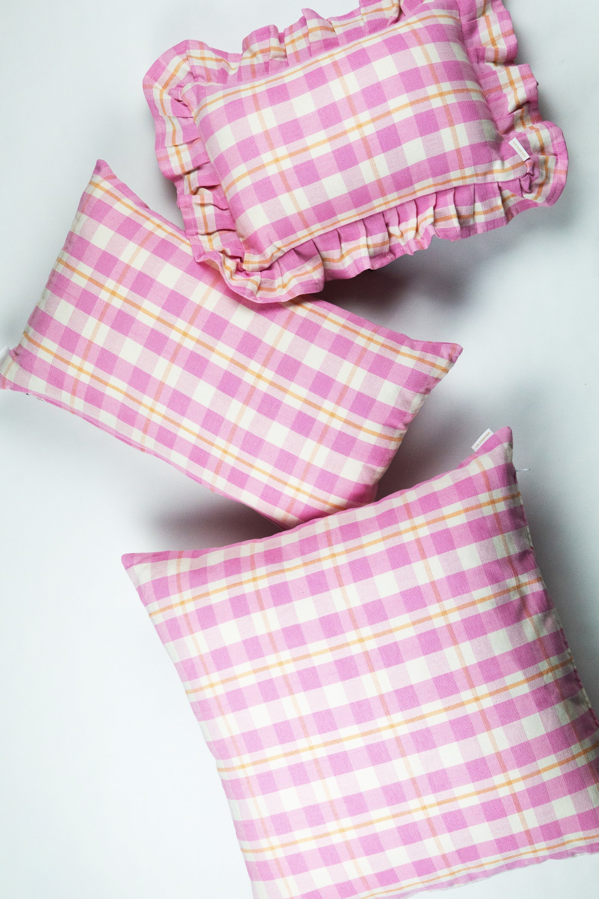 Archive NY Abigail Ruffle Plaid Pillow in Bubblegum - Image 3