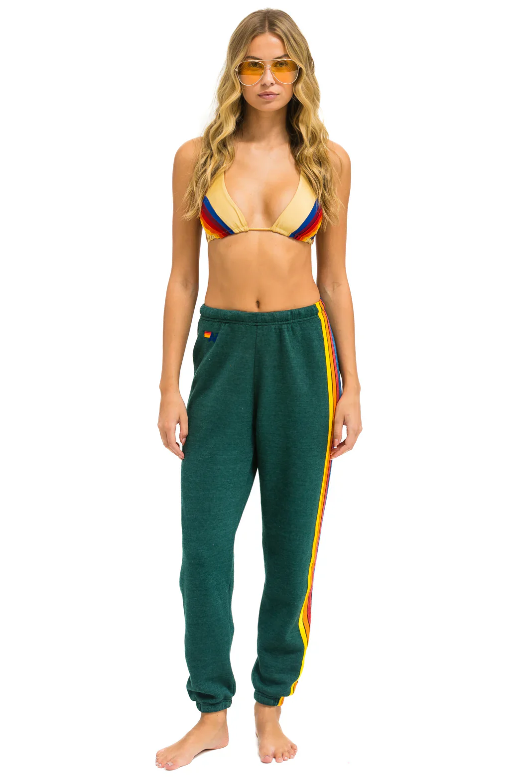 Aviator Nation - Women's 5 Stripe Sweatpants - Forest - Image 2