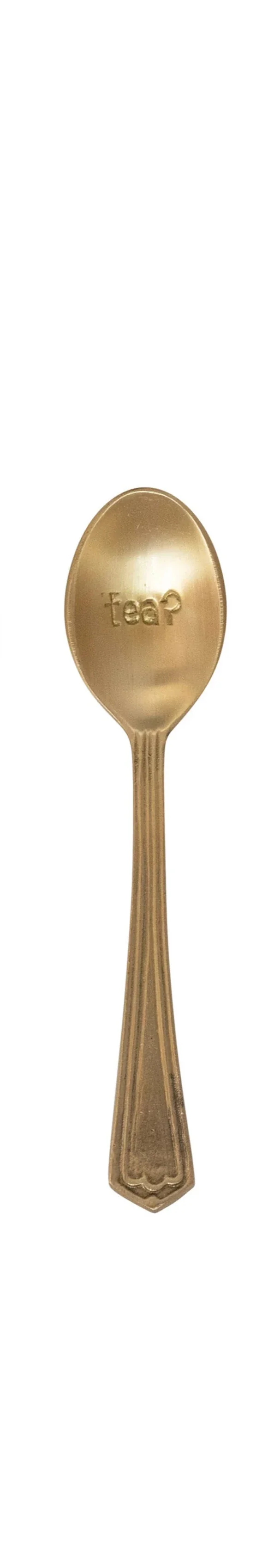 Brass Spoons with Engraved Saying, Tea?