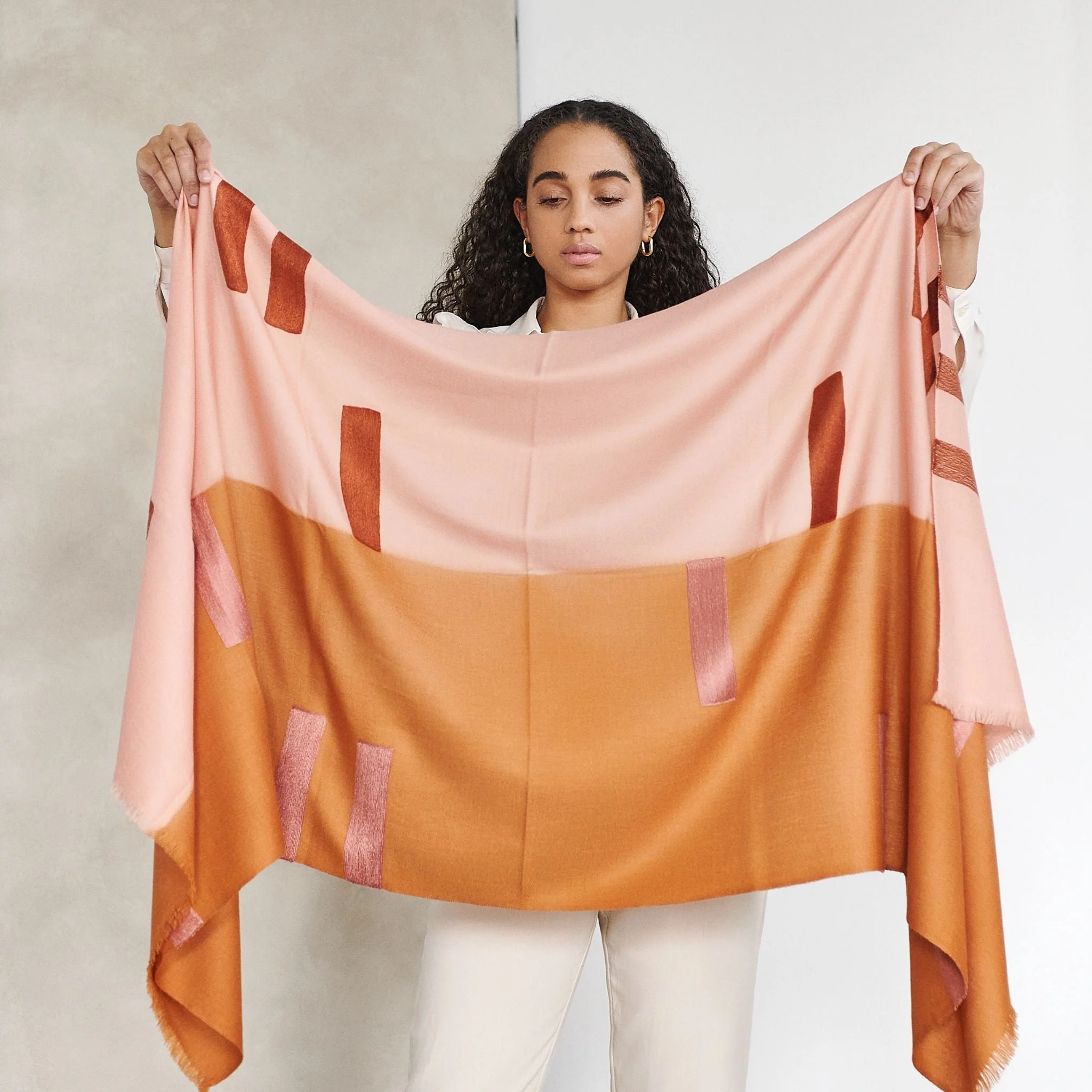 Canyon Hand Embroidered Hand Woven Merino Silk Soft Scarf - Image 4