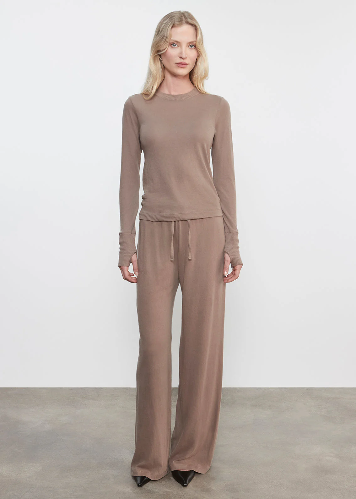 Enza Costa - Cashmere Jersey Easy Drawcord Pant - Walnut