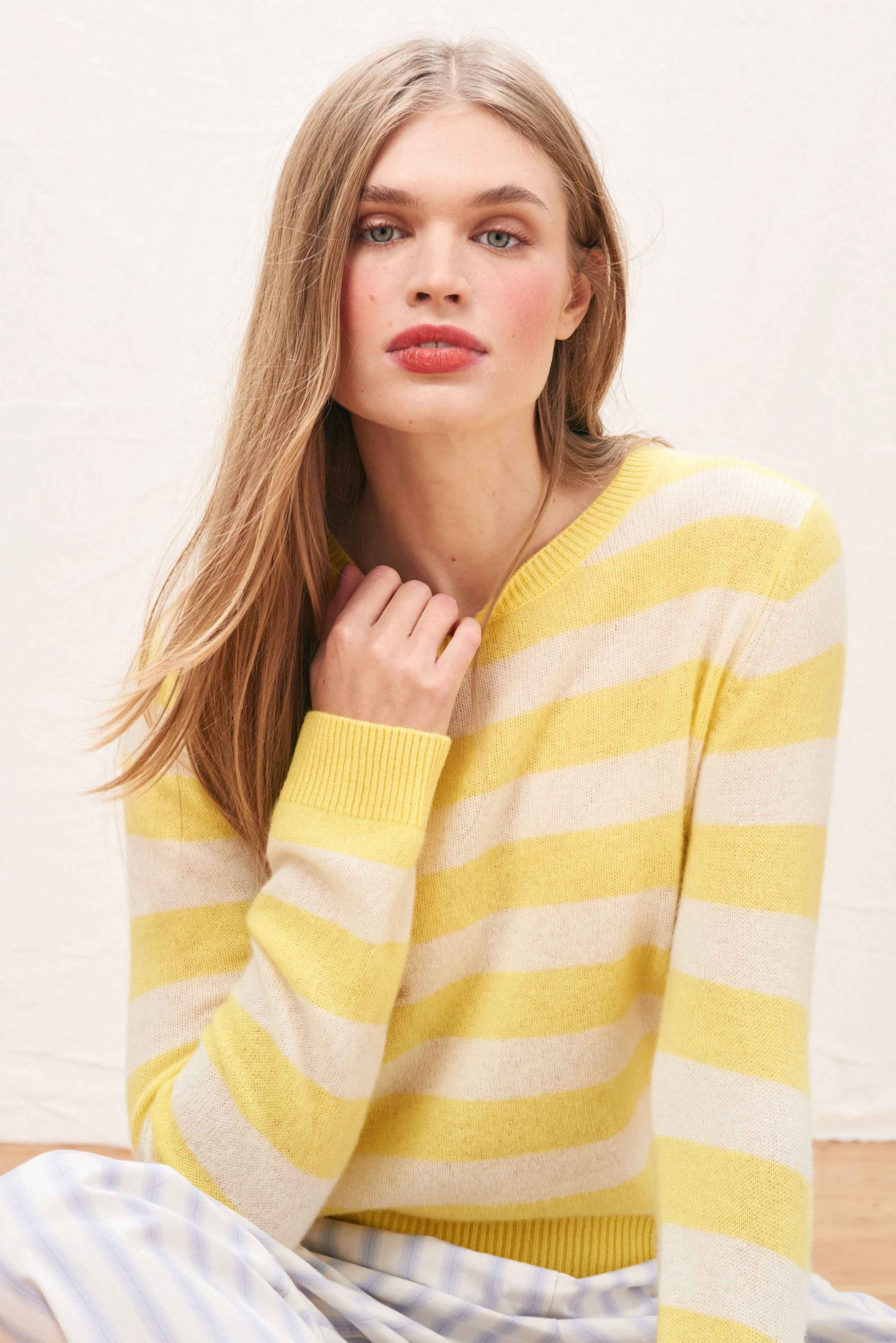 Jumper 1234 - Cashmere Stripe Crew Sweater - Yellow - Image 3