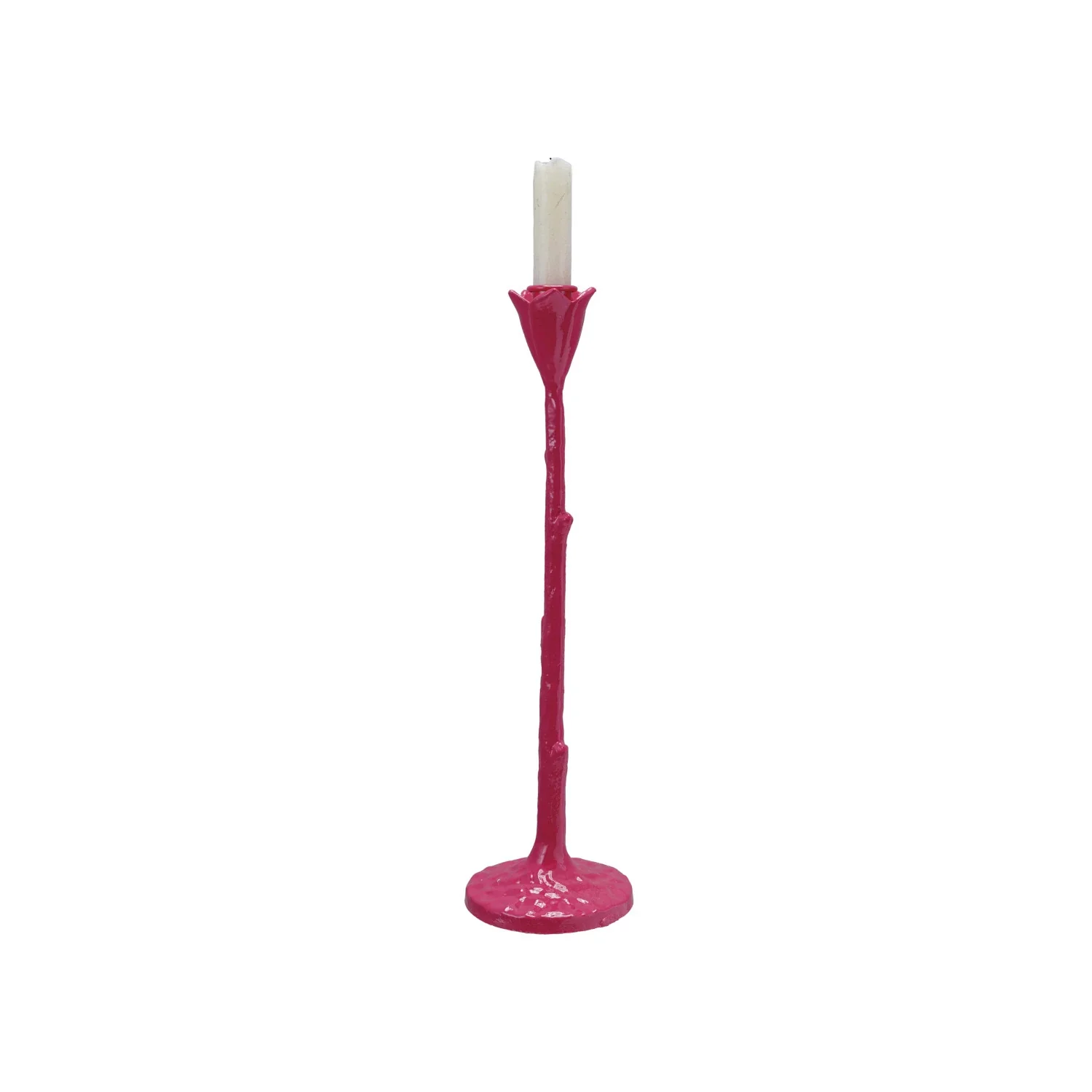 Cast Iron Flower Shaped Taper Holder, Fuchsia Color