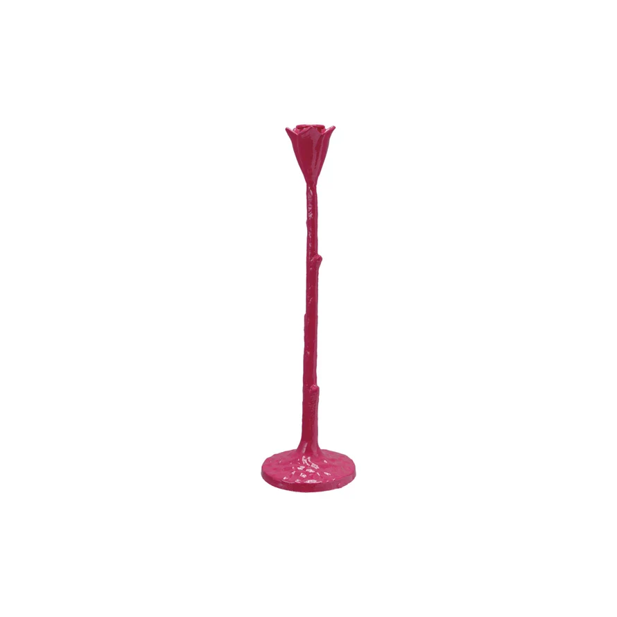 Cast Iron Flower Shaped Taper Holder, Fuchsia Color - Image 2