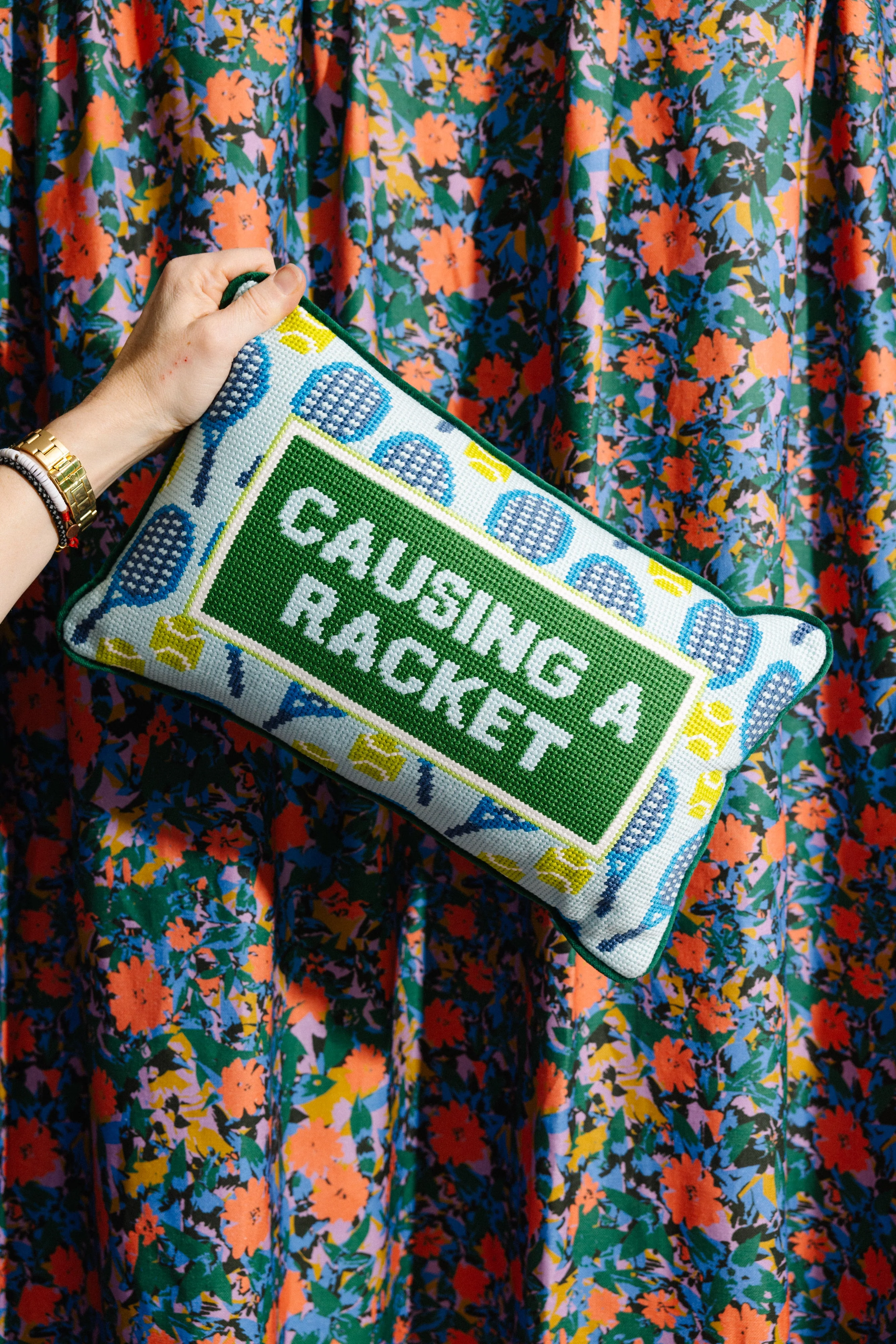Causing A Racket Needlepoint Pillow - Image 3