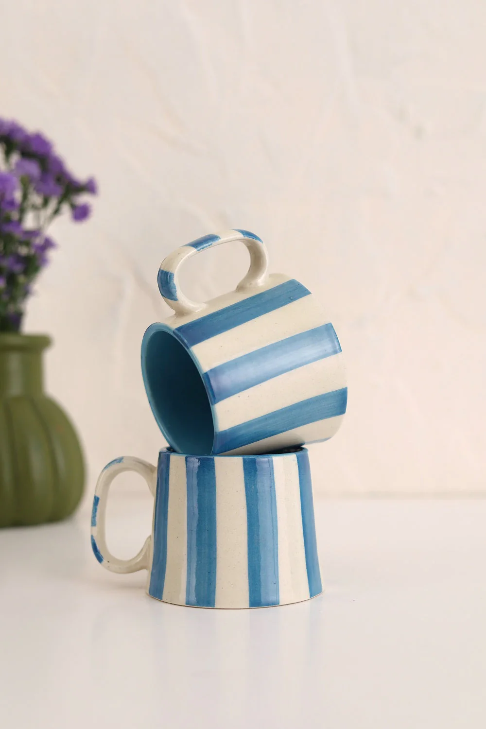 Ceramic Blue Stripe Coffee cup- 220ml (SET OF 4)