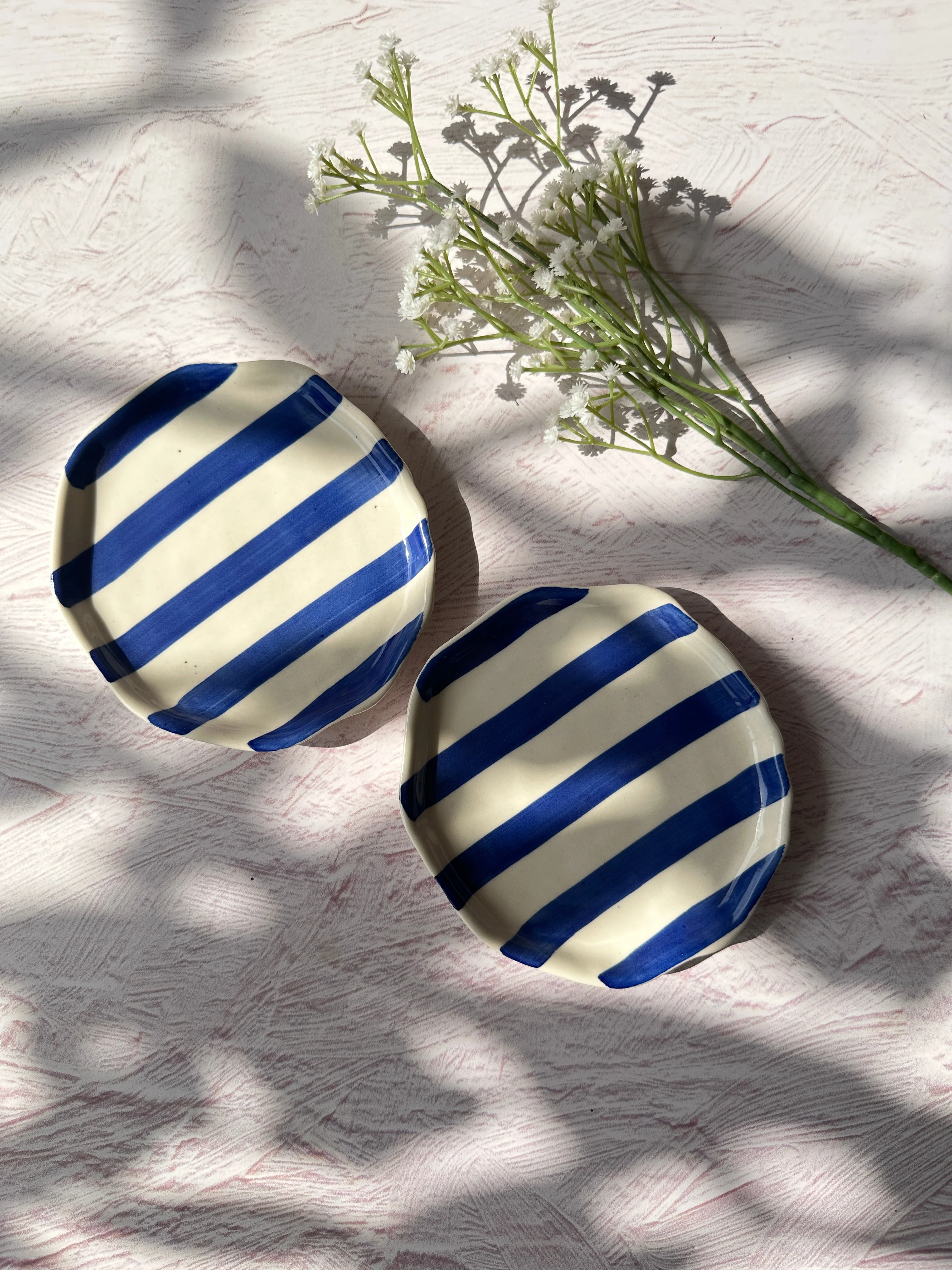 Ceramic Blue stripe plate, 6.3x6.3 Inches (Set of 4) - Image 2