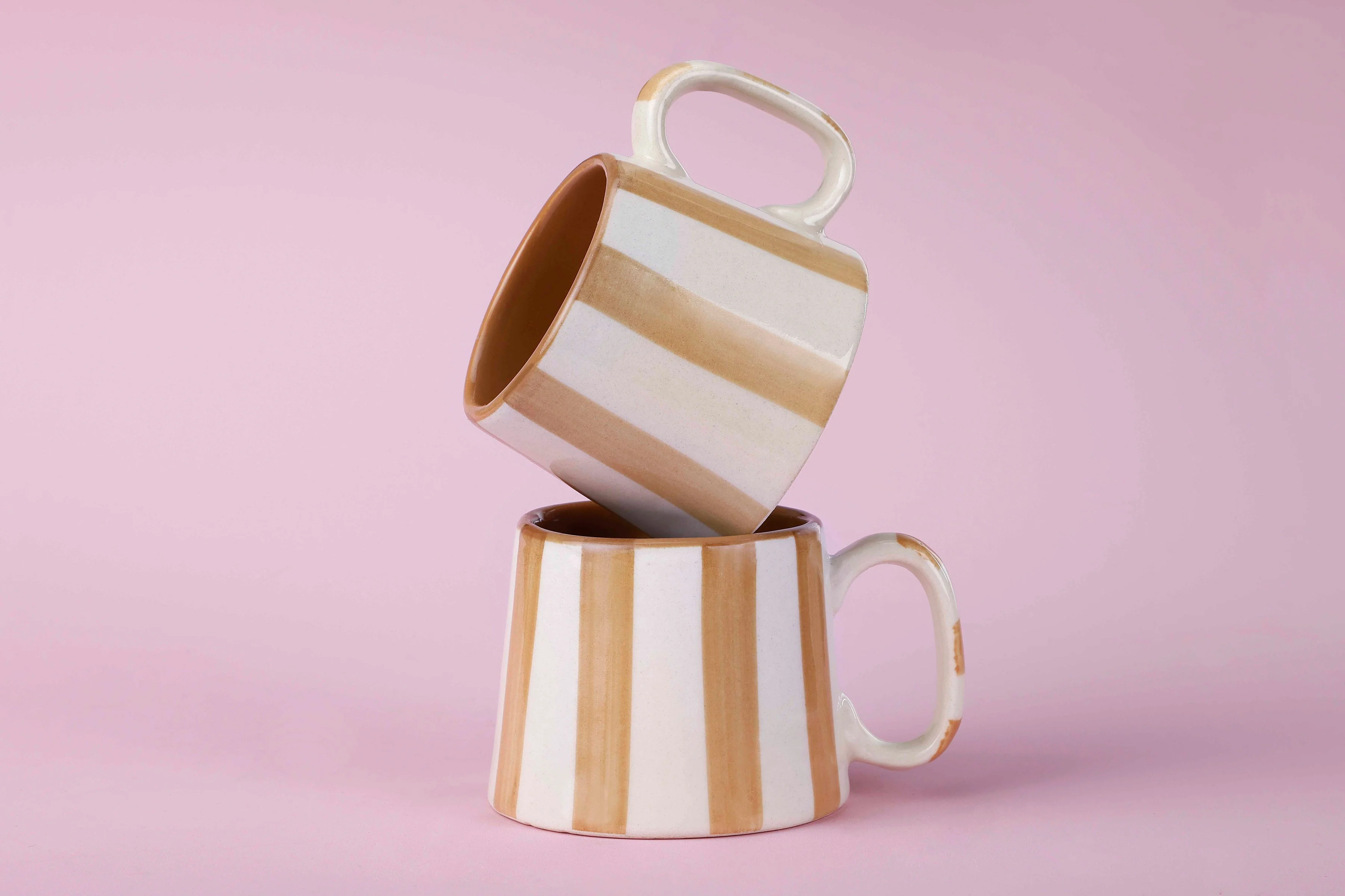 Ceramic Brown Stripe  Coffee cup - 3.5 x 2.5 Inches ( Set of 2 ) - Image 5