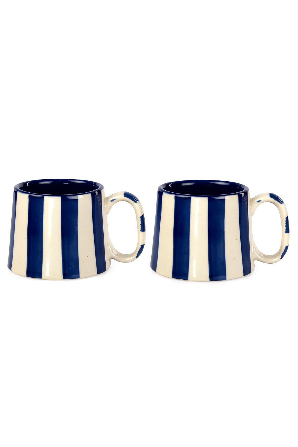 Ceramic Dark Blue Stripe  Coffee cup - 3.5 x 2.5 Inches ( Set of 2 )