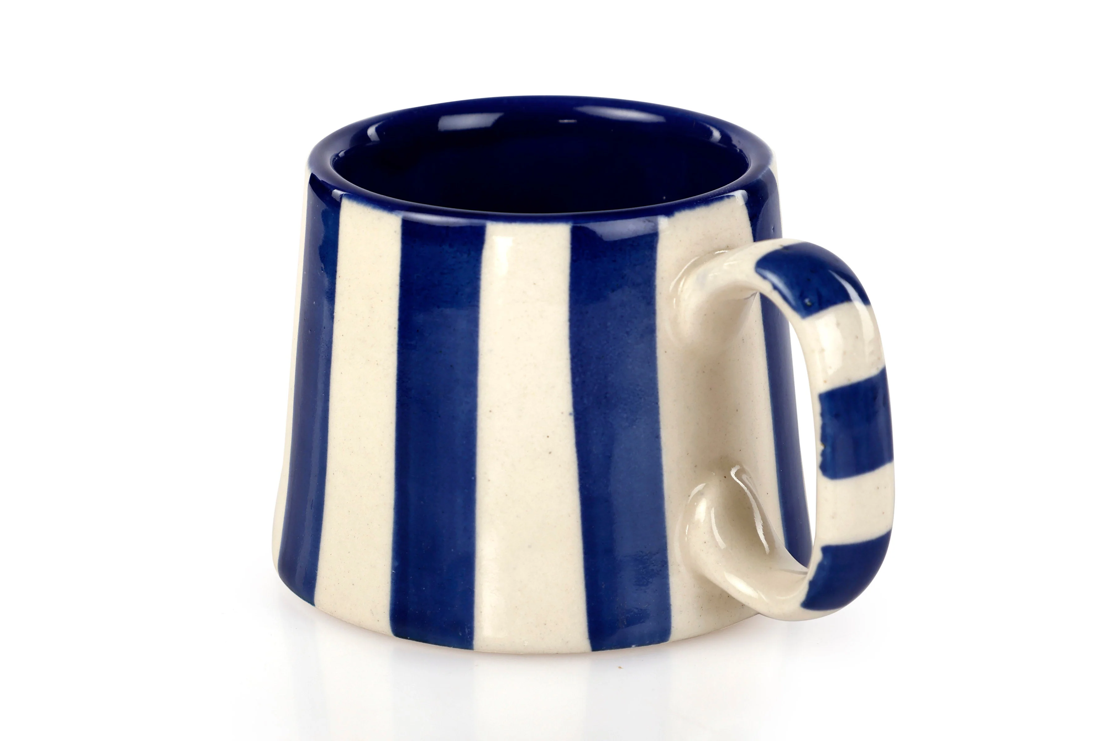 Ceramic Dark Blue Stripe  Coffee cup - 3.5 x 2.5 Inches ( Set of 2 ) - Image 3