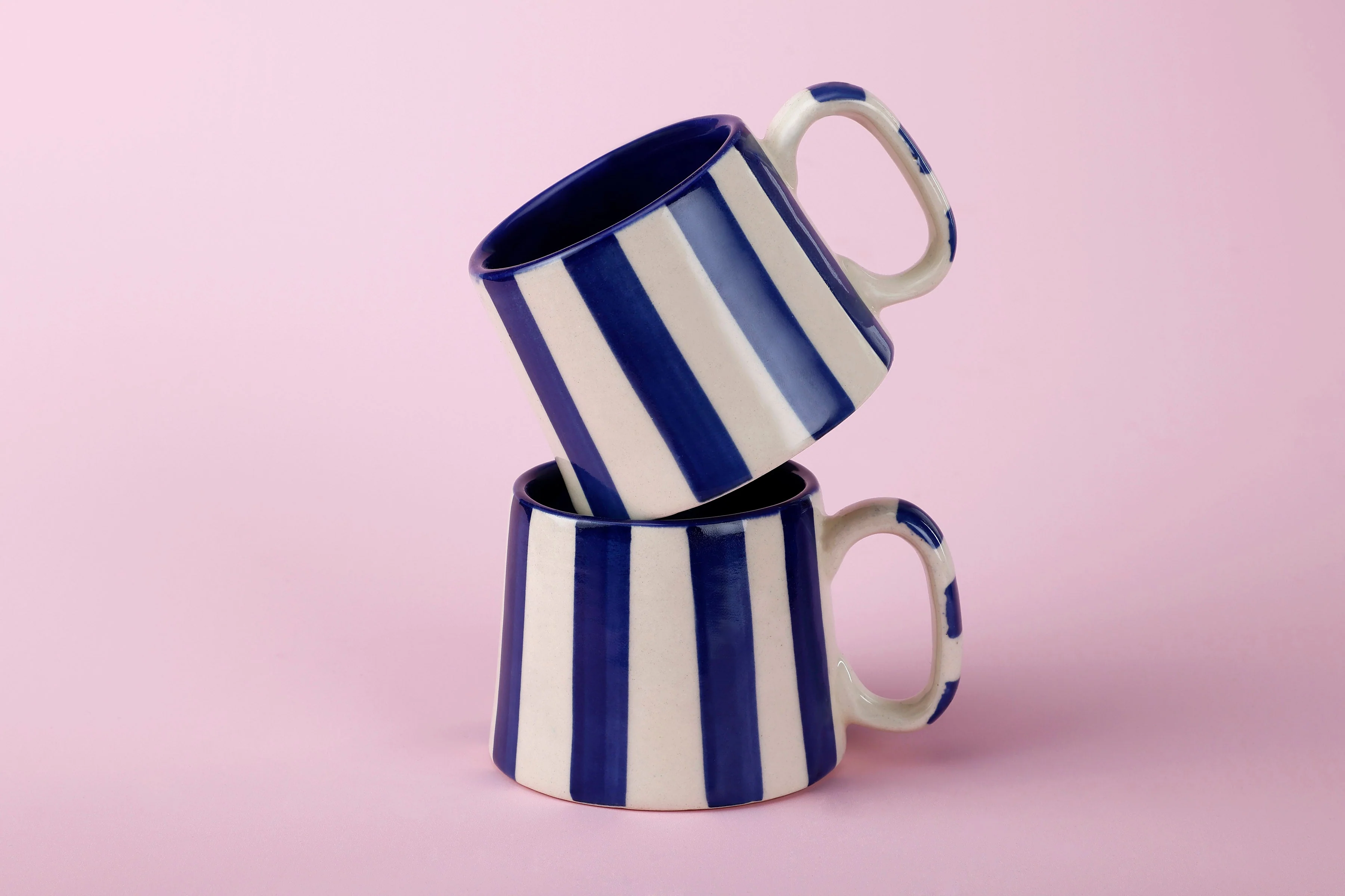Ceramic Dark Blue Stripe  Coffee cup - 3.5 x 2.5 Inches ( Set of 2 ) - Image 5