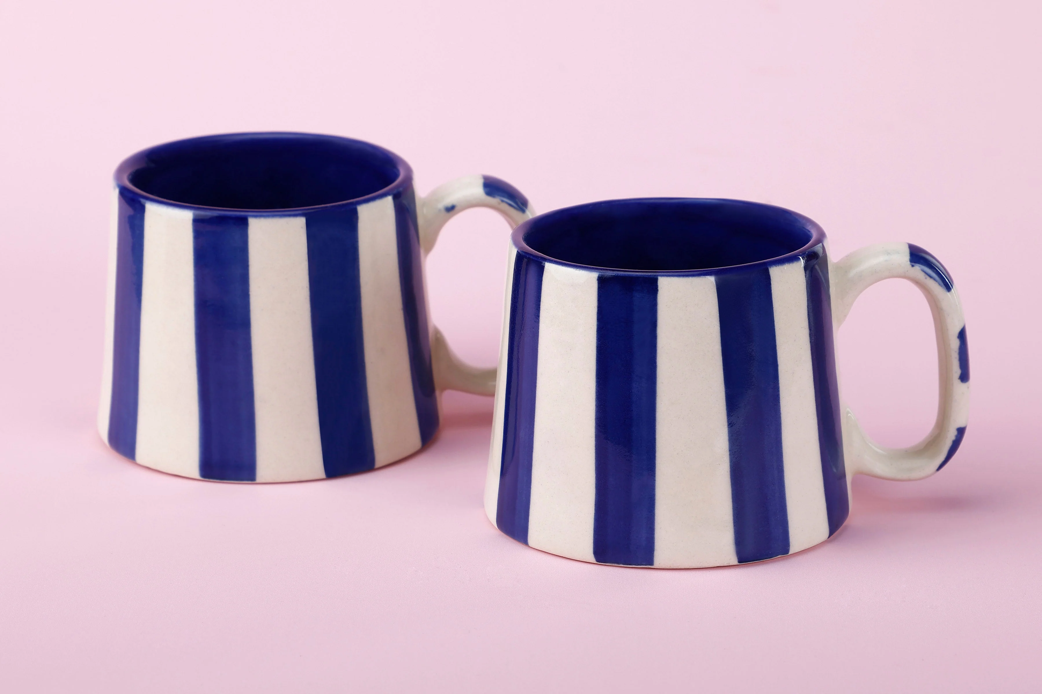 Ceramic Dark Blue Stripe  Coffee cup - 3.5 x 2.5 Inches ( Set of 2 ) - Image 6
