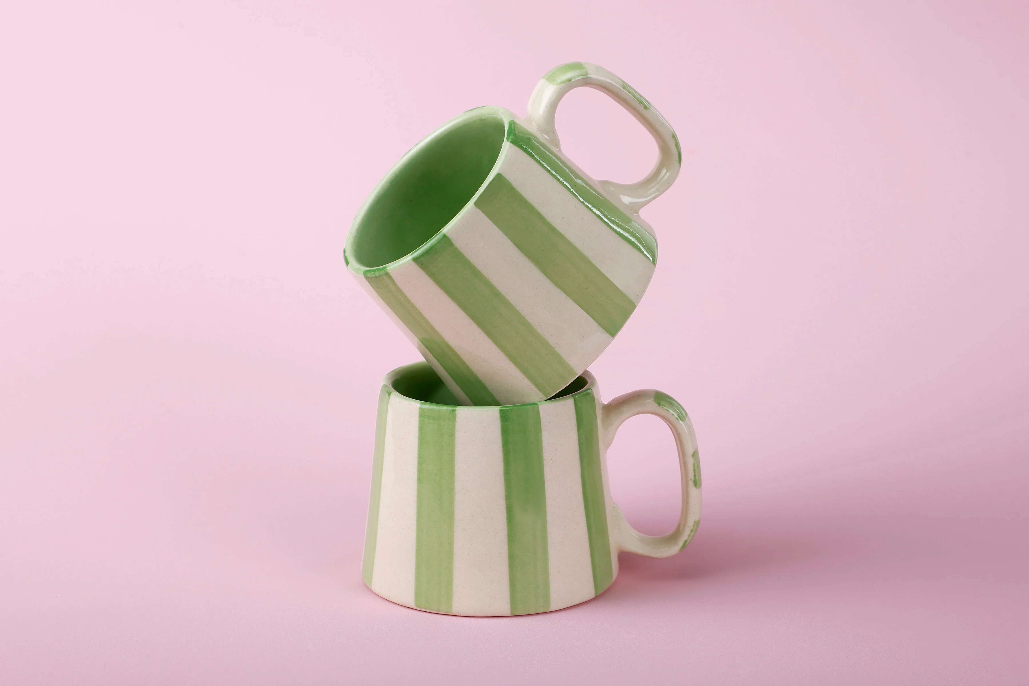 Ceramic Green Stripe  Coffee cup - 3.5 x 2.5 Inches ( Set of 2 ) - Image 3