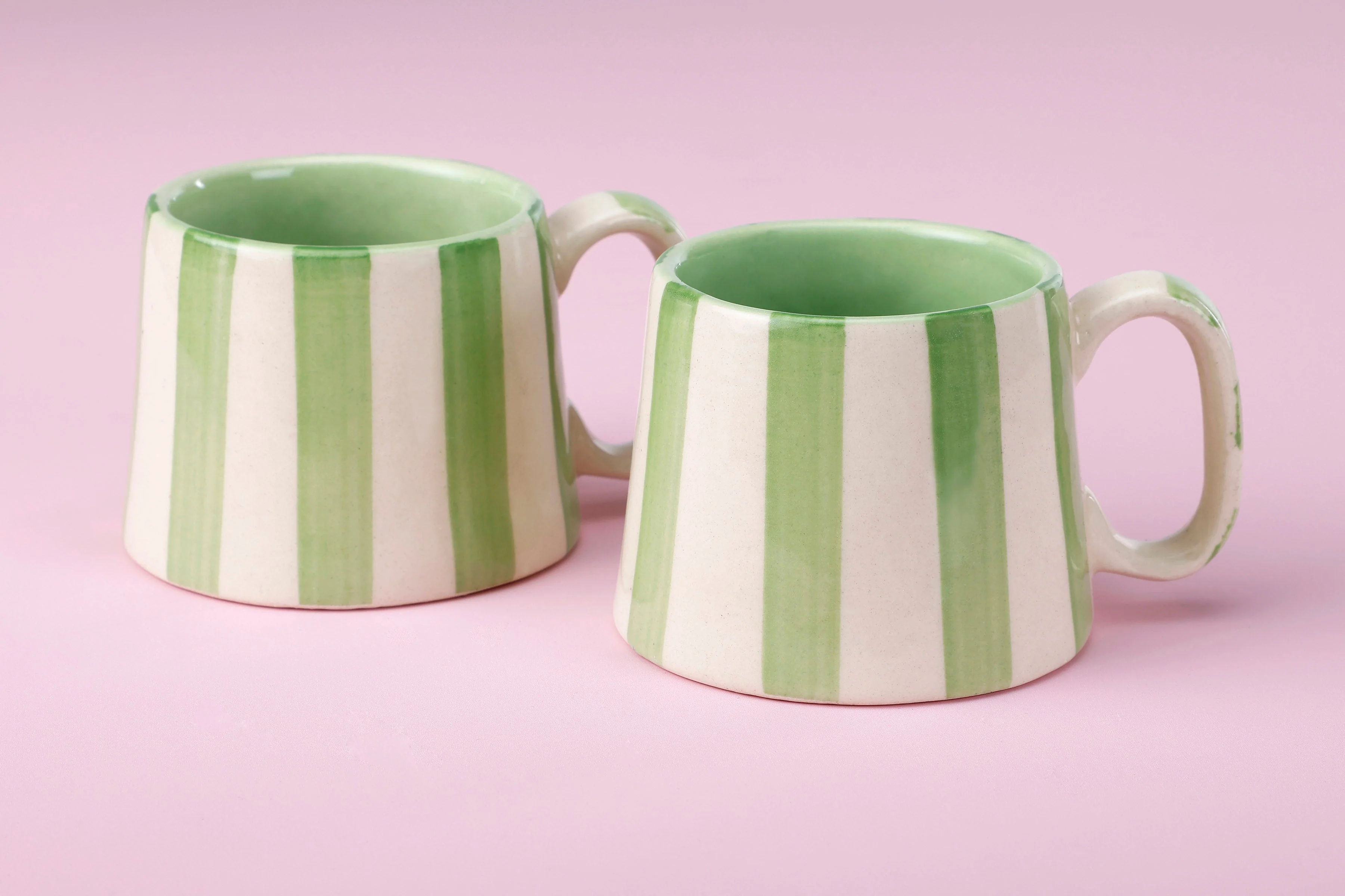 Ceramic Green Stripe  Coffee cup - 3.5 x 2.5 Inches ( Set of 2 ) - Image 6
