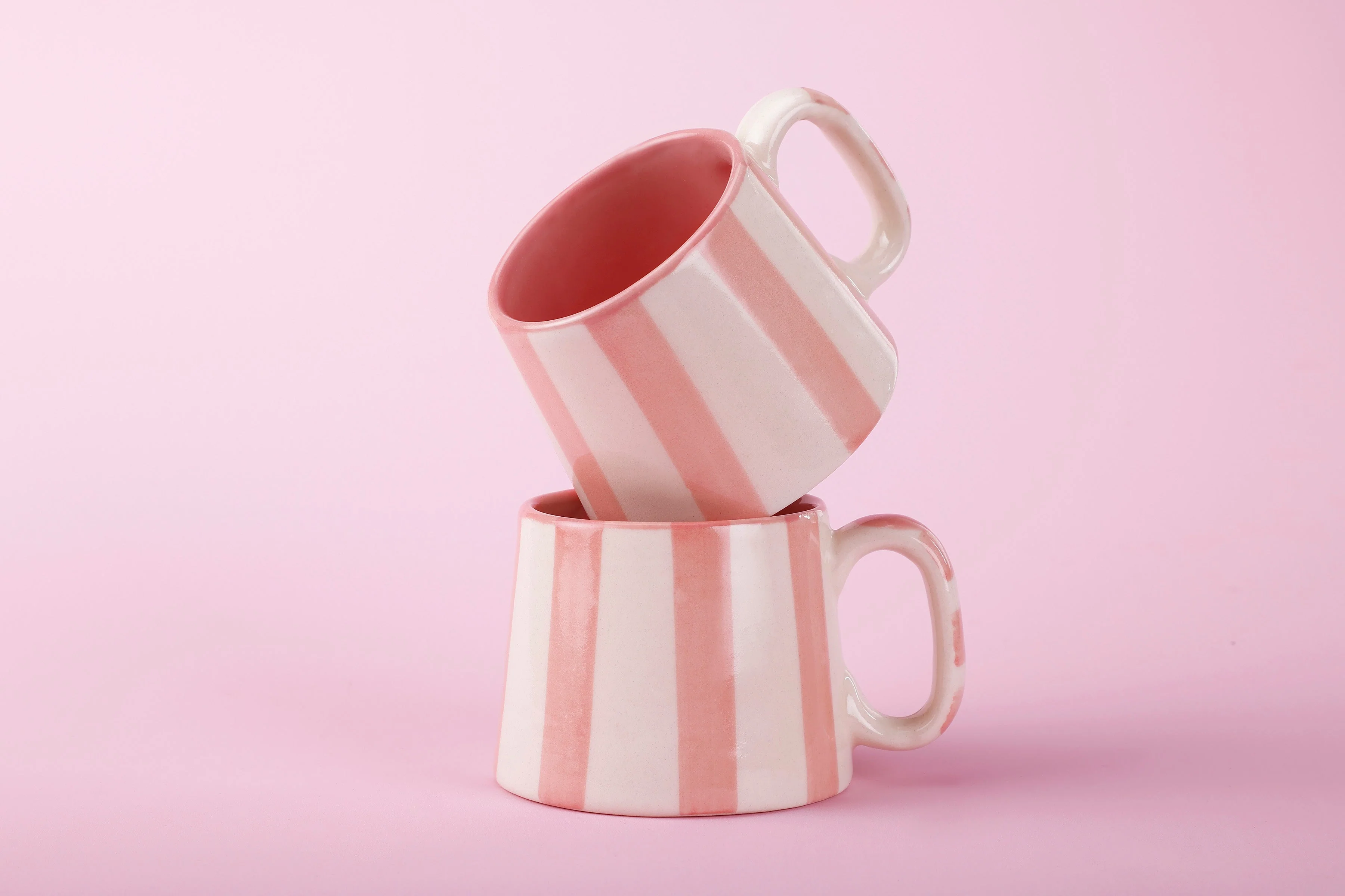 Ceramic Pink Stripe  Coffee cup- 220ml - 3.5 x 2.5 Inches (Set of 2) - Image 6