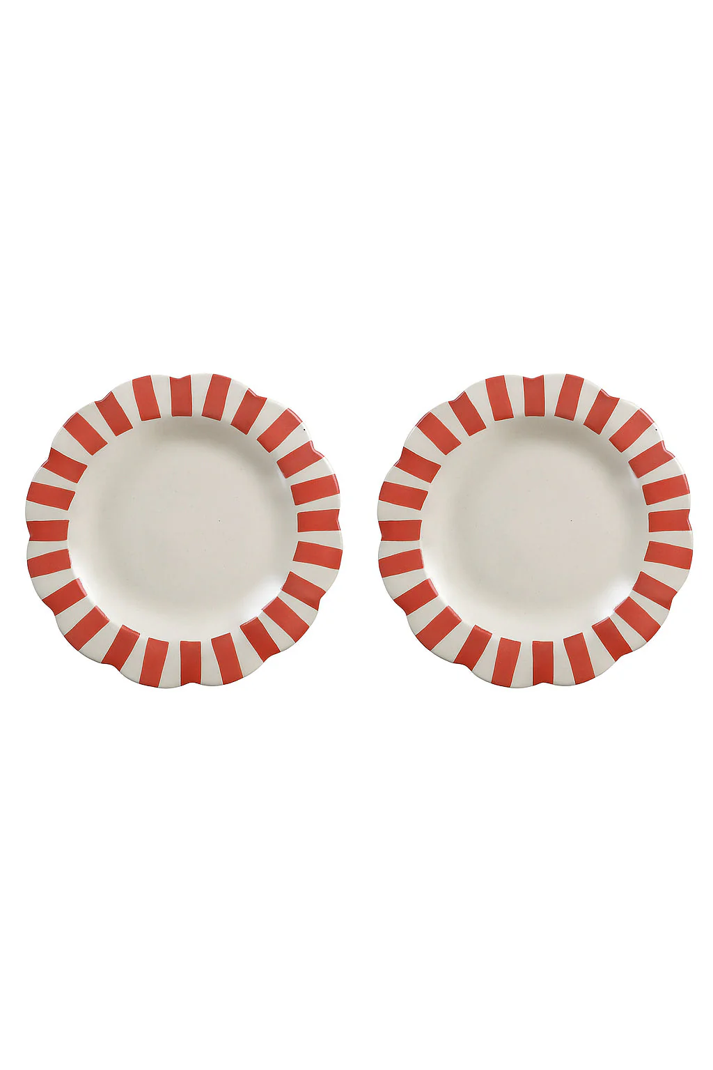 Ceramic Stripe Dinner Plate,  Red- 10 x 10 x 1.25 Inches ( Set of 2 )