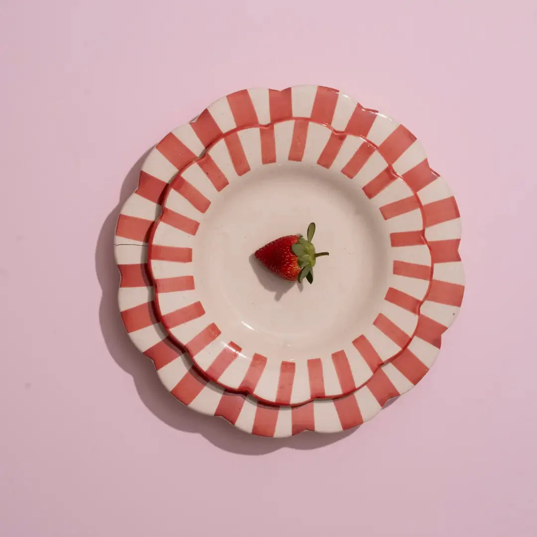 Ceramic Stripe Dinner Plate,  Red- 10 x 10 x 1.25 Inches ( Set of 2 ) - Image 4