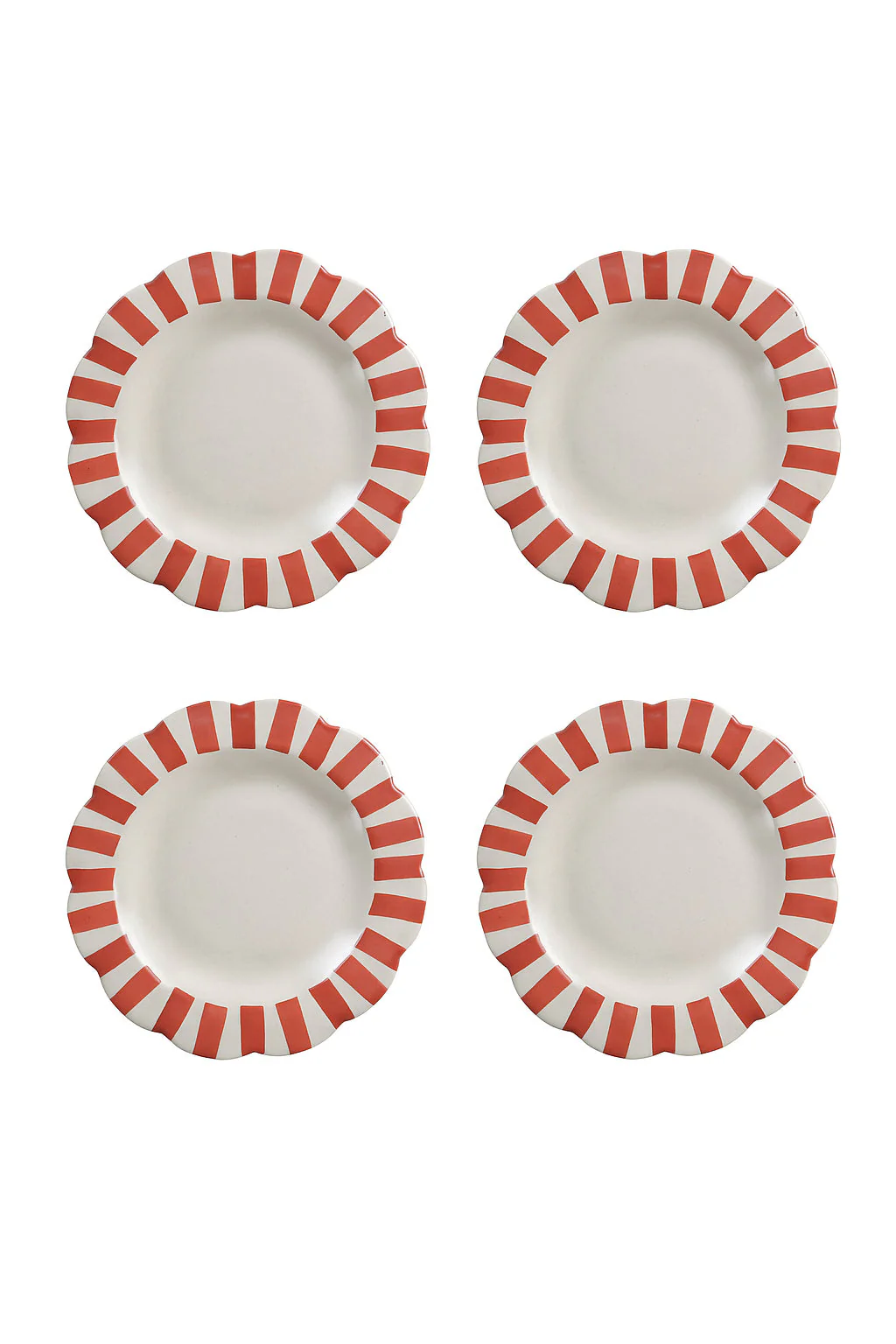 Ceramic Stripe Dinner Plate, Red- 10 x 10 x 1.25 Inches ( Set of 4 )