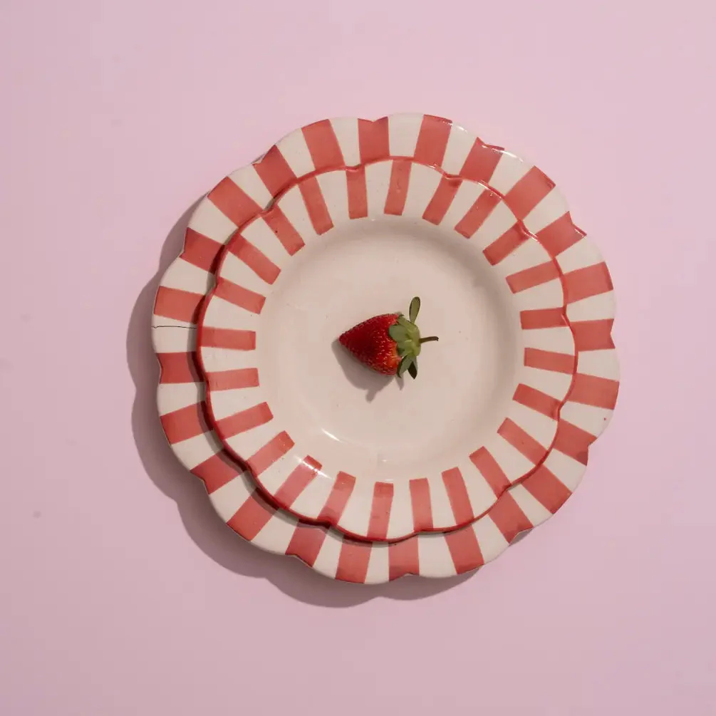 Ceramic stripe Salad Plate, Red- 8.25x 8.25 x 1.25 Inches ( Set of 4 ) - Image 6