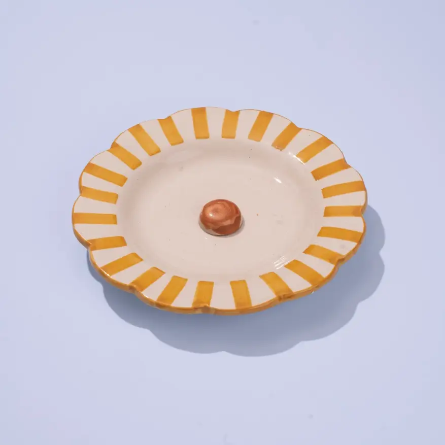 Ceramic stripe Salad Plate, Yellow- 8.25x 8.25 x 1.25 Inches