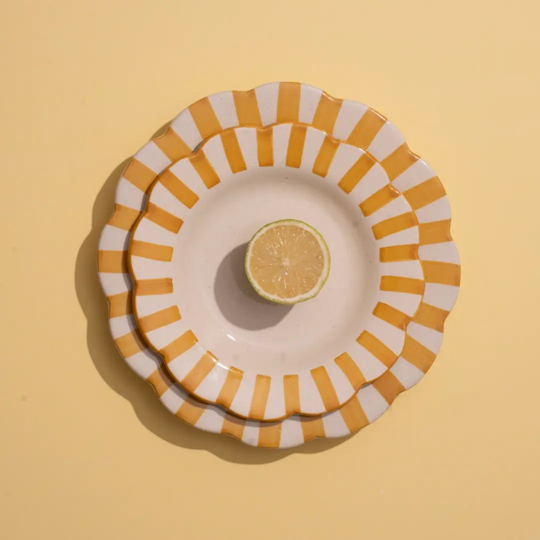 Ceramic stripe Salad Plate, Yellow- 8.25x 8.25 x 1.25 Inches - Image 5