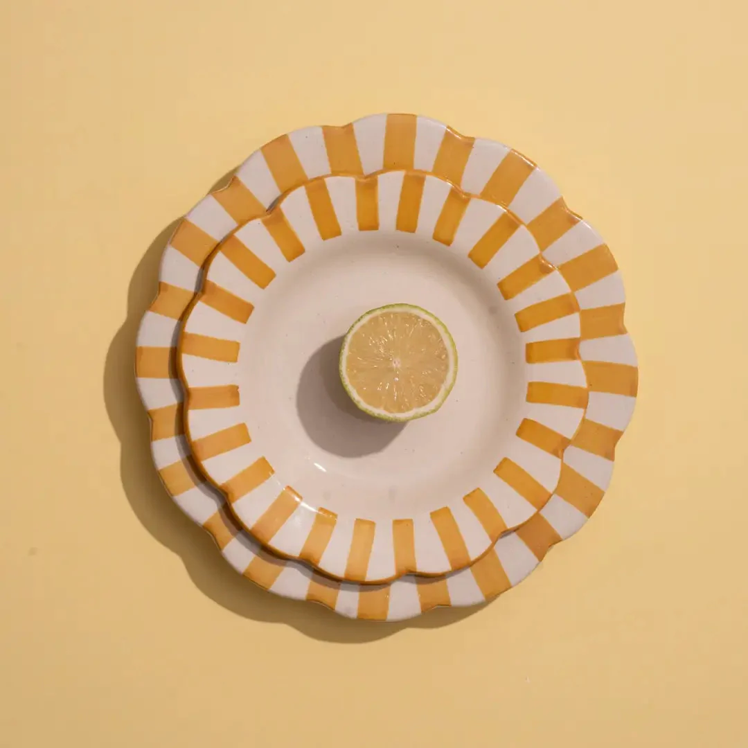 Ceramic stripe Salad Plate, Yellow- 8.25x 8.25 x 1.25 Inches ( Set of 2 ) - Image 5