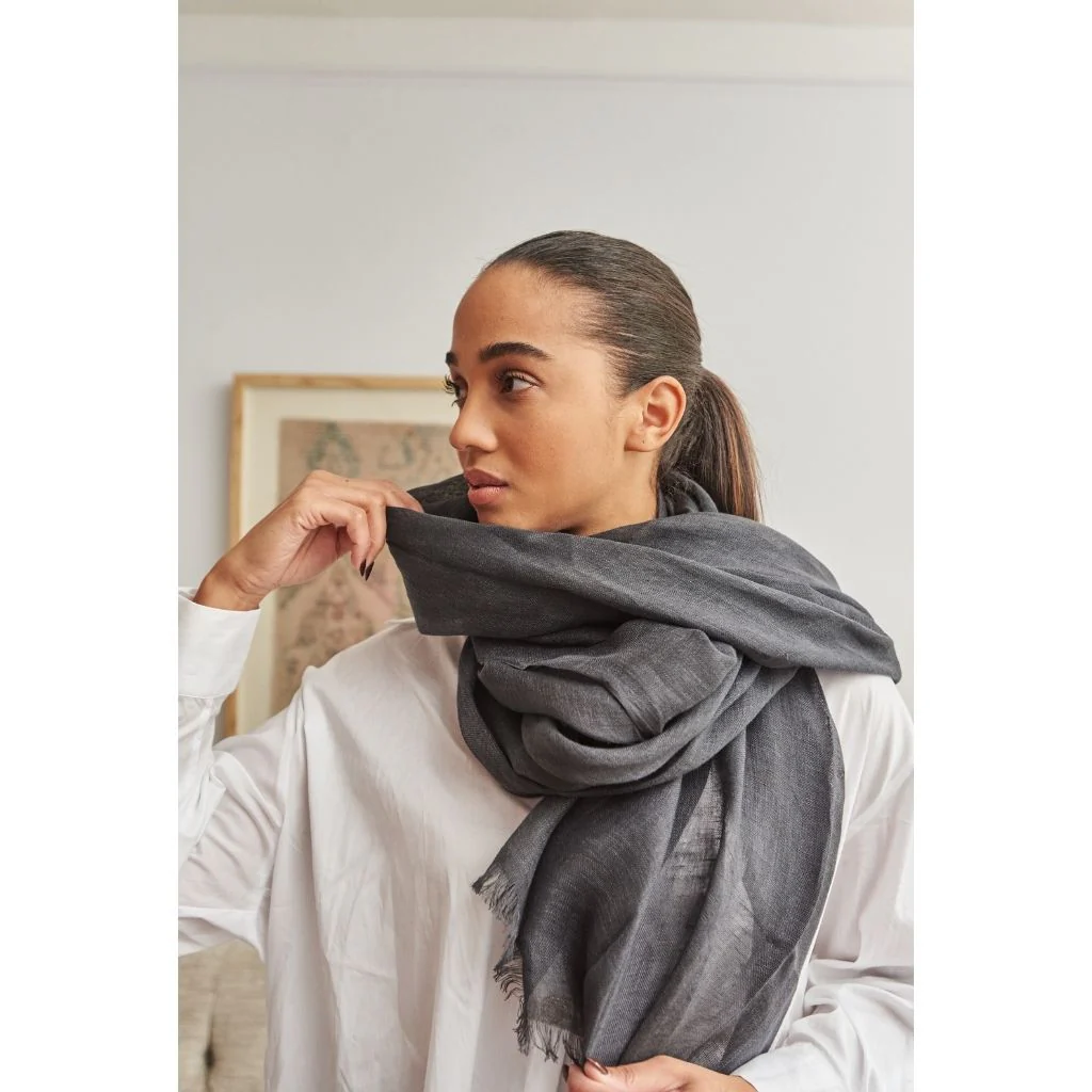 Coco Brown Hand Woven Linen Scarf - Image 10