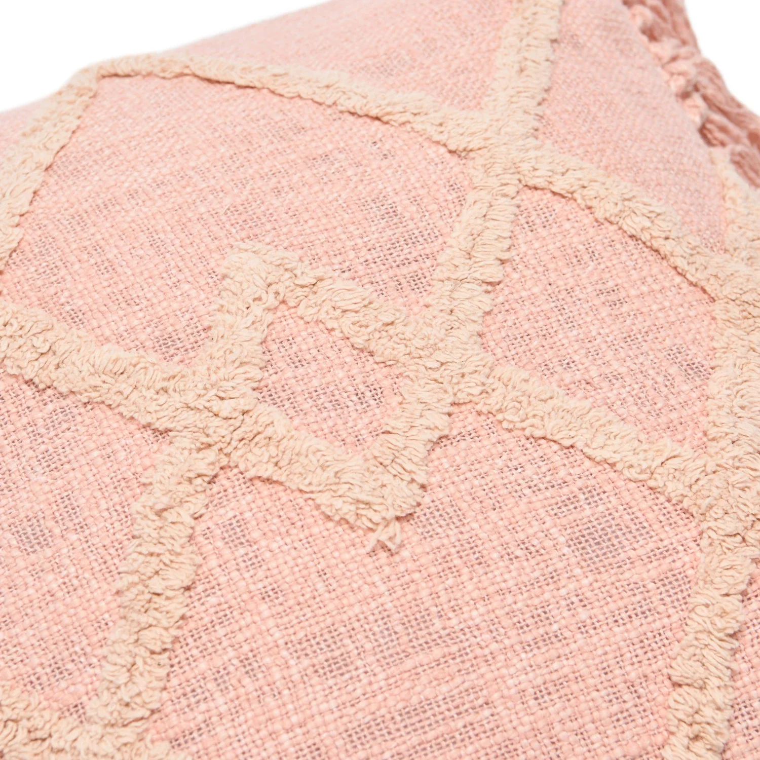 Cotton Blend Pillow w/ Tufted Pattern & Fringe - Pink - Image 2