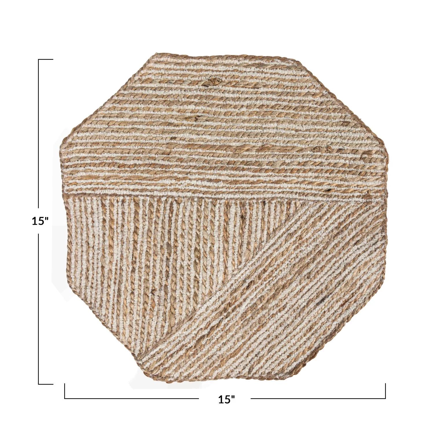 Cotton & Jute Embroidered Octagon Shaped Placemat, Natural & White - Image 4