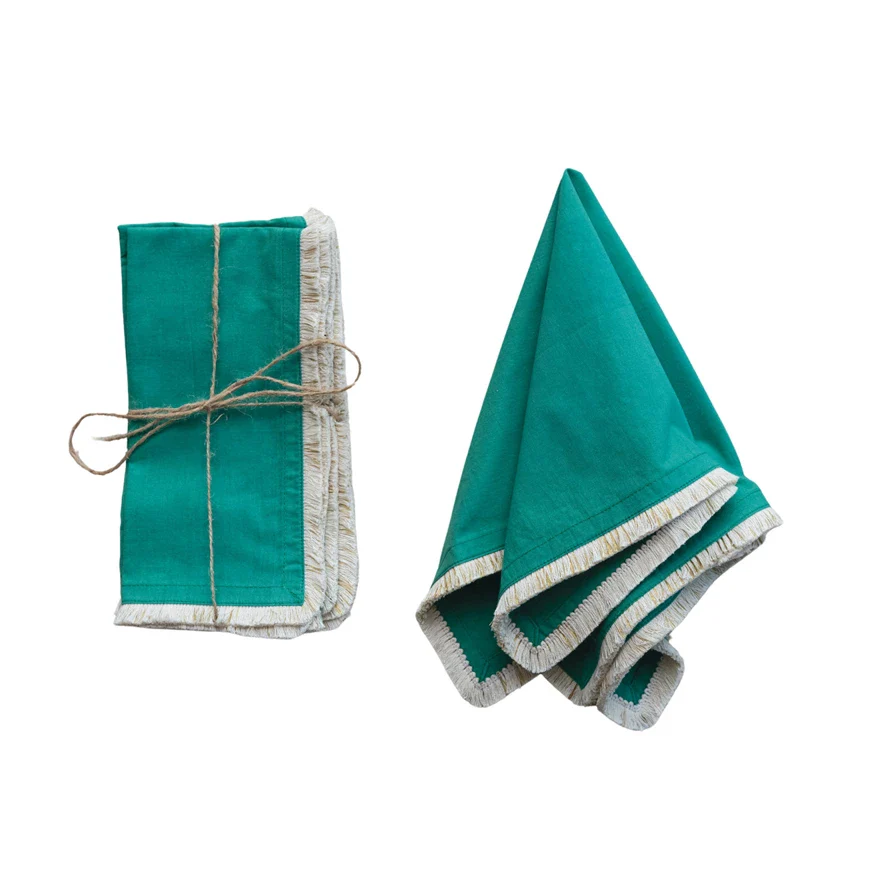 Cotton Napkin w Metallic Embroidered Fringe - Set of 4 - Image 2