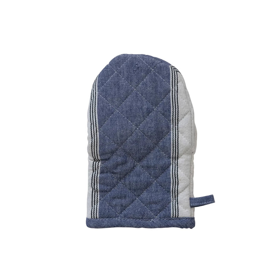 Cotton Oven Mitt w/ Stripes, Blue & White - Image 3