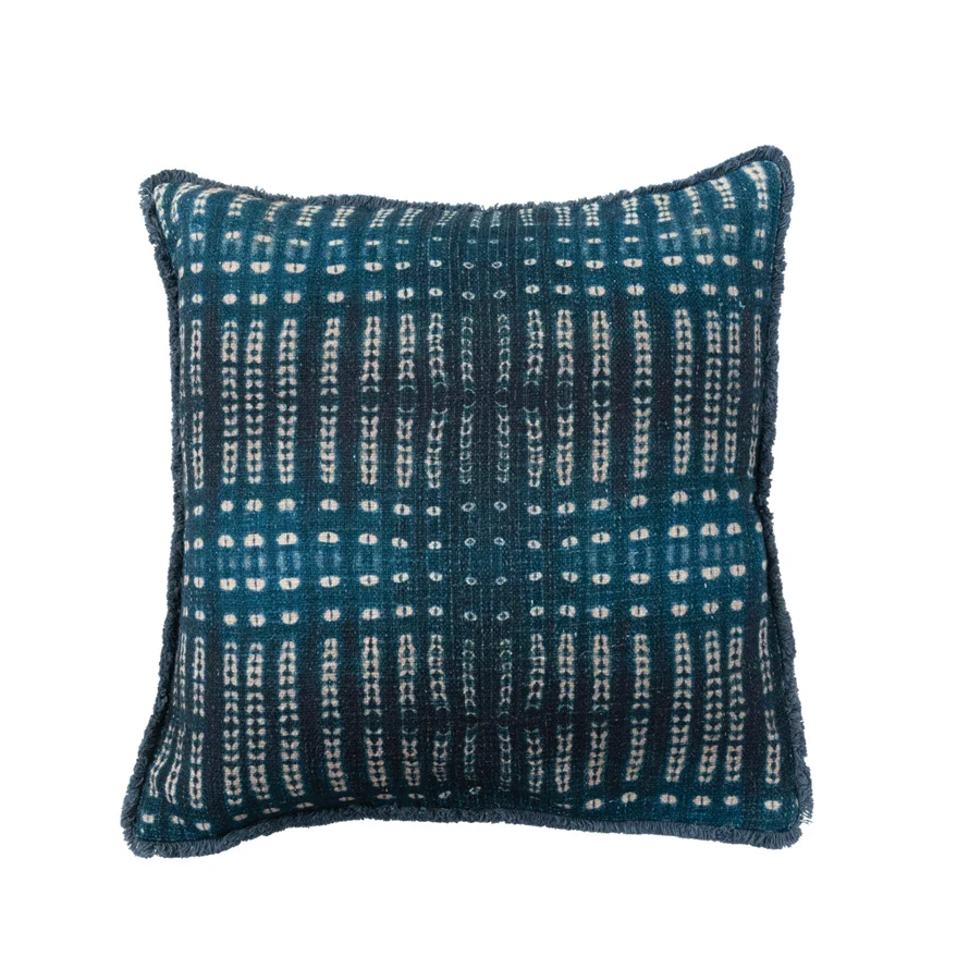 Cotton Slub Printed Pillow w/ Chambray Back