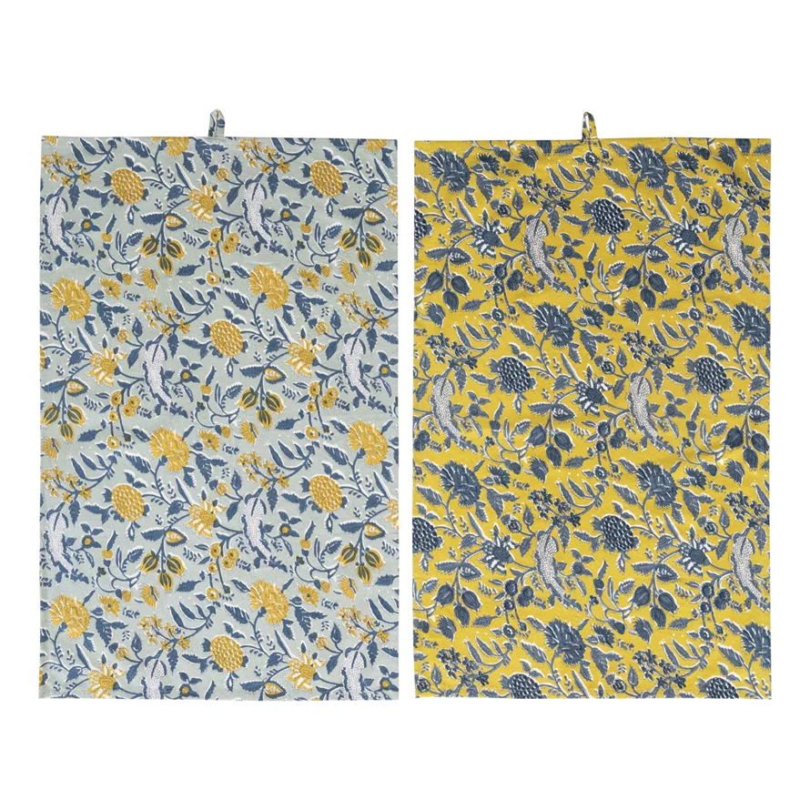 Cotton Tea Towel with Floral Pattern