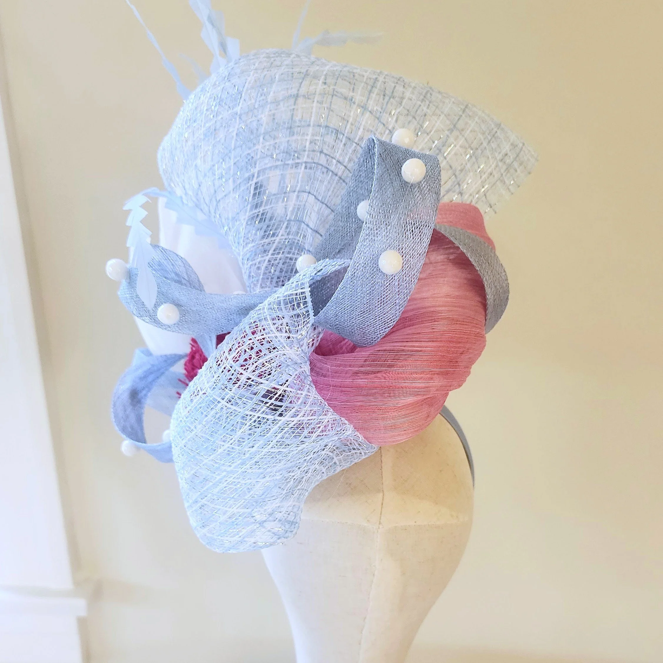 Cream, Periwinkle and Lilac Fascinator - Image 3