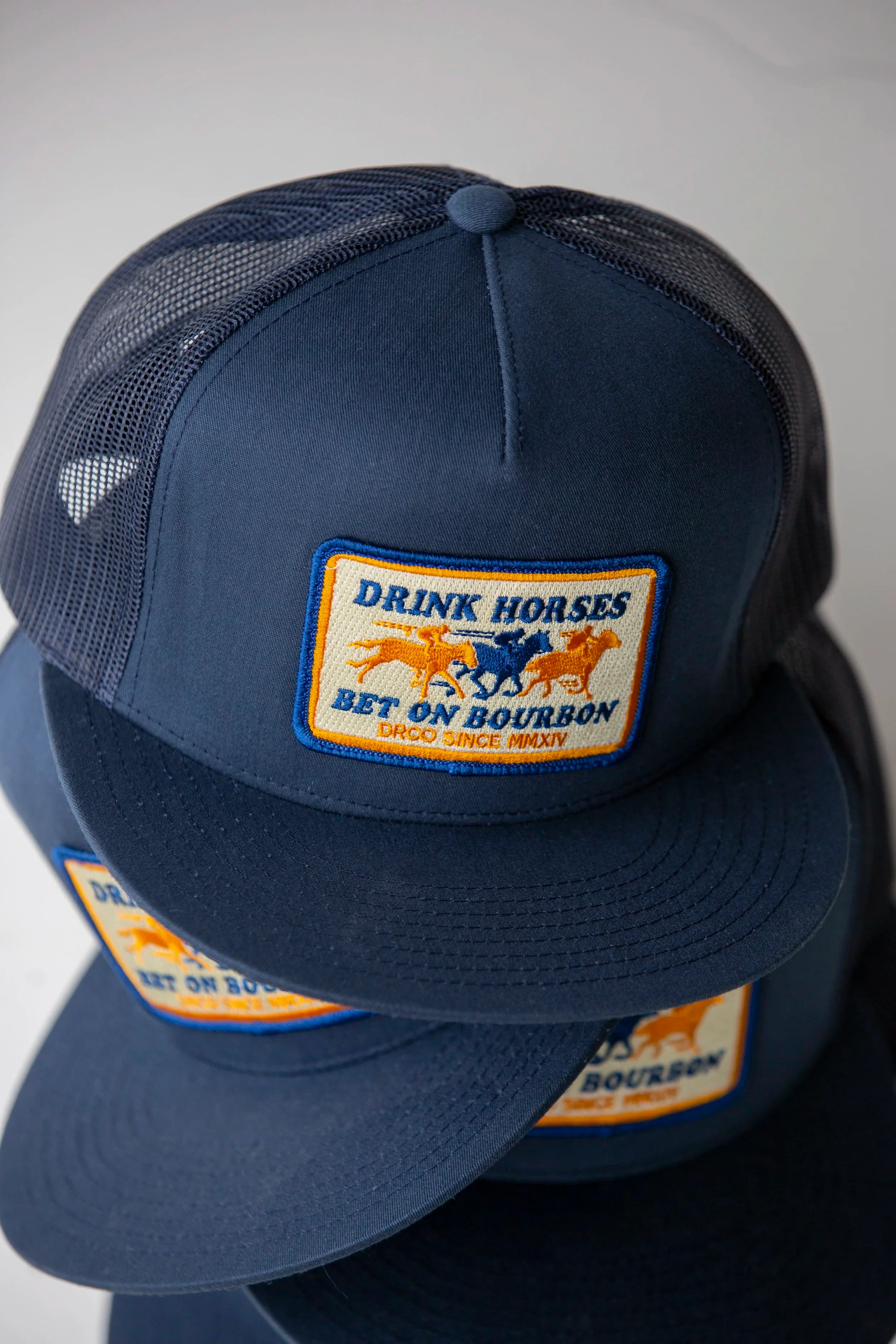 Drink Horses Bet on Bourbon Trucker Hat Navy - Image 6