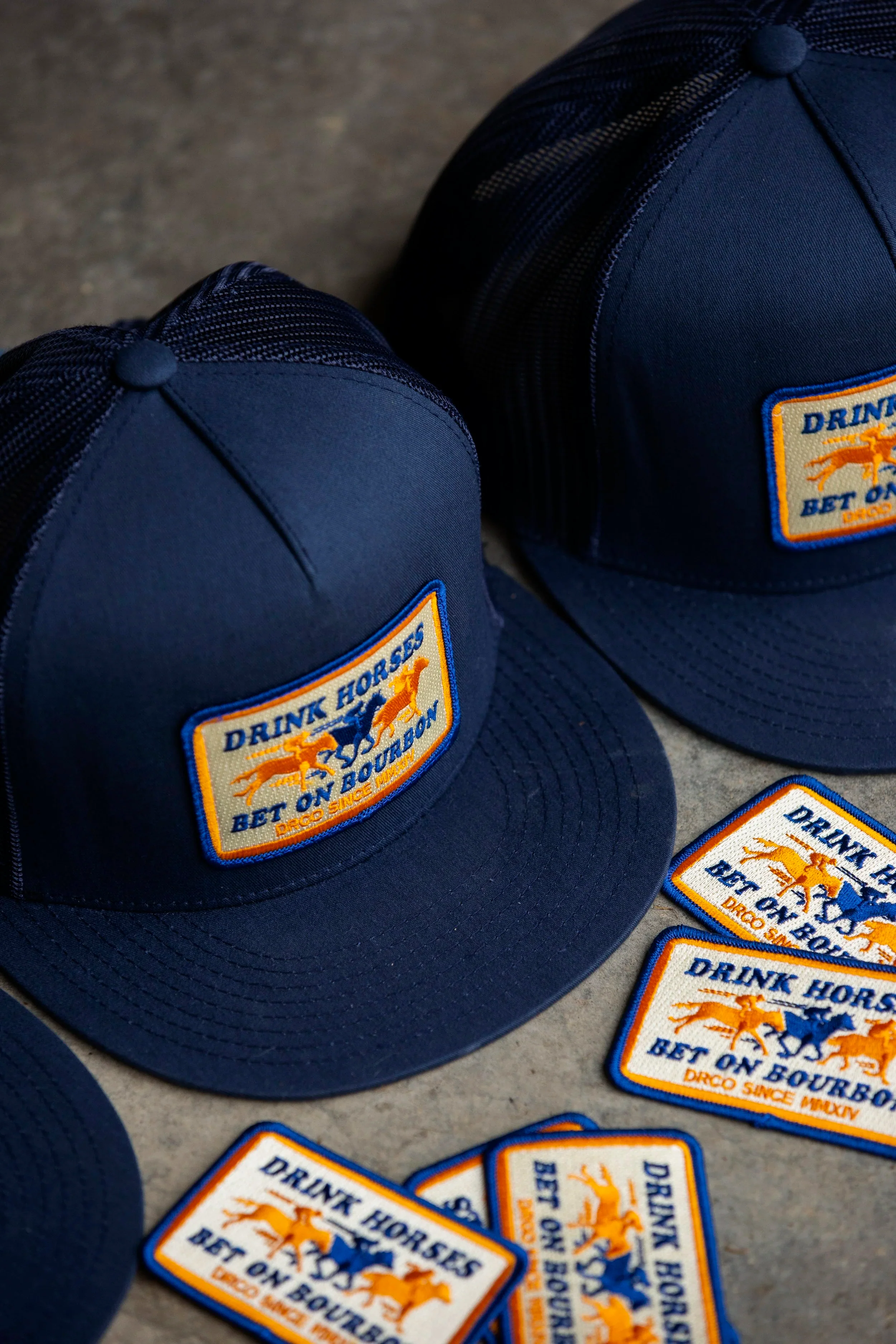 Drink Horses Bet on Bourbon Trucker Hat Navy - Image 8