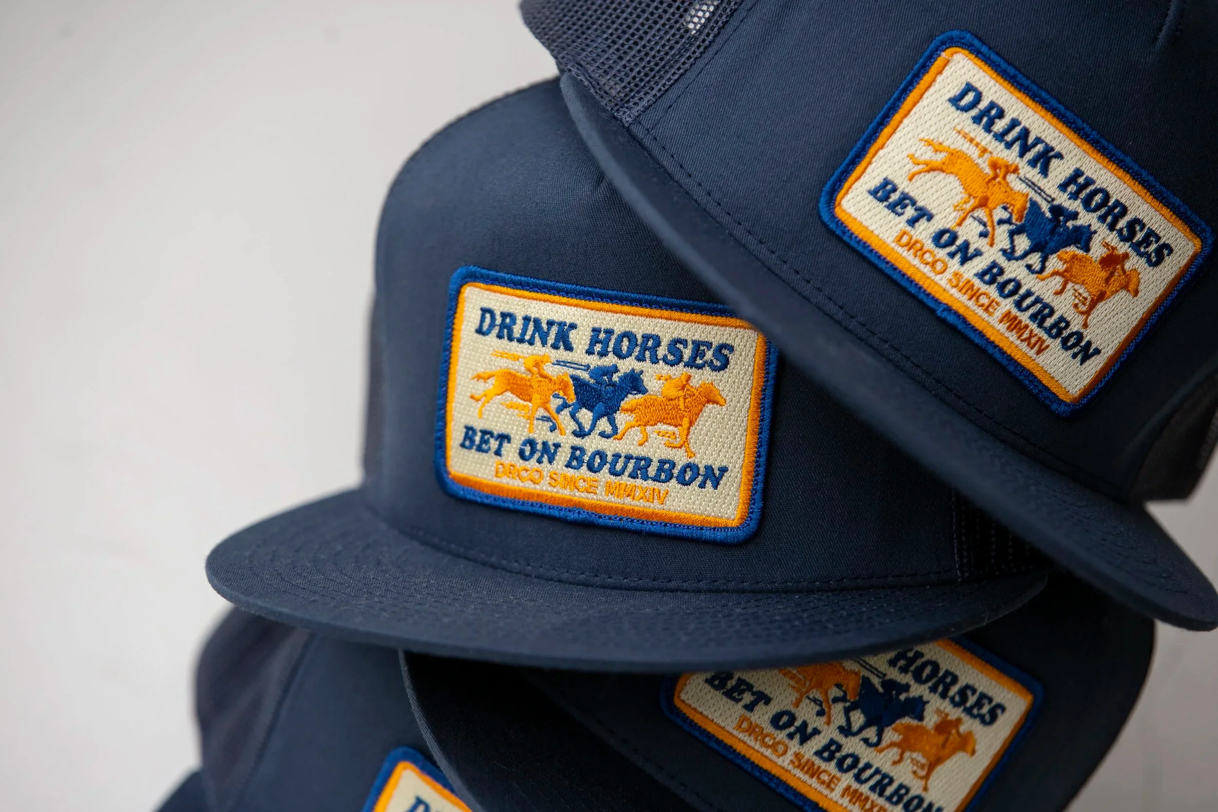 Drink Horses Bet on Bourbon Trucker Hat Navy - Image 9