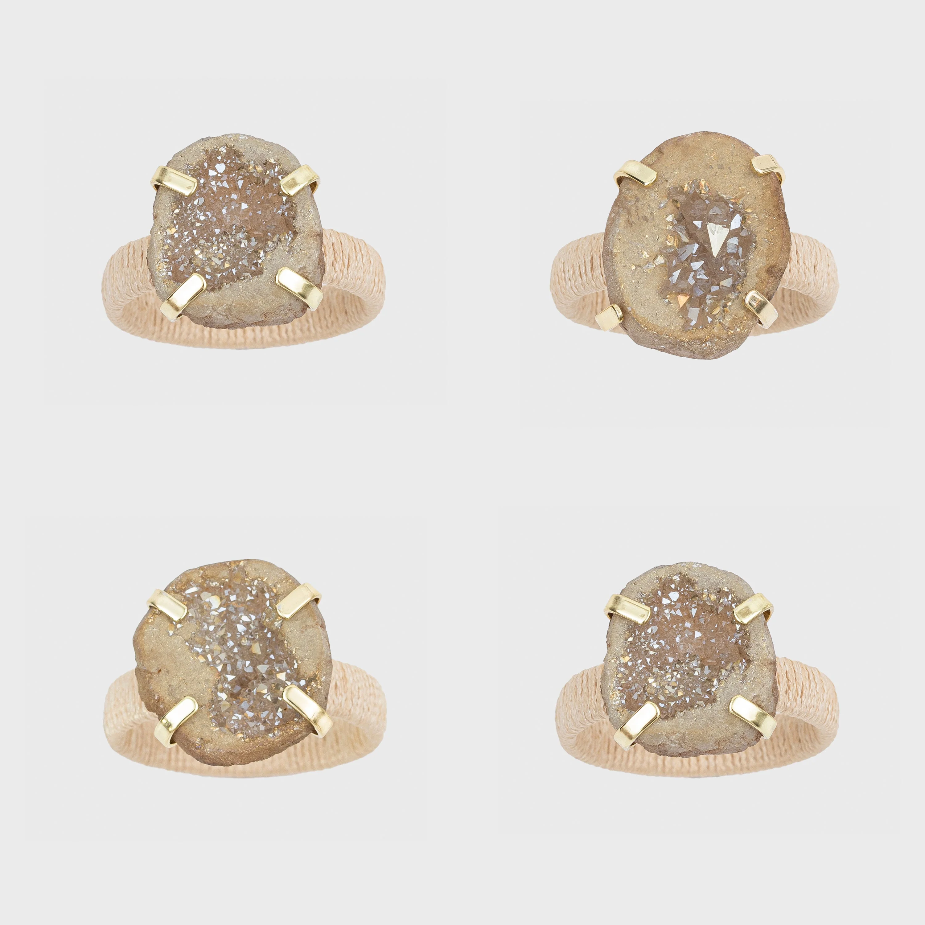 Rustic Druzy Napkin Rings, Natural, Set of Four - Image 4