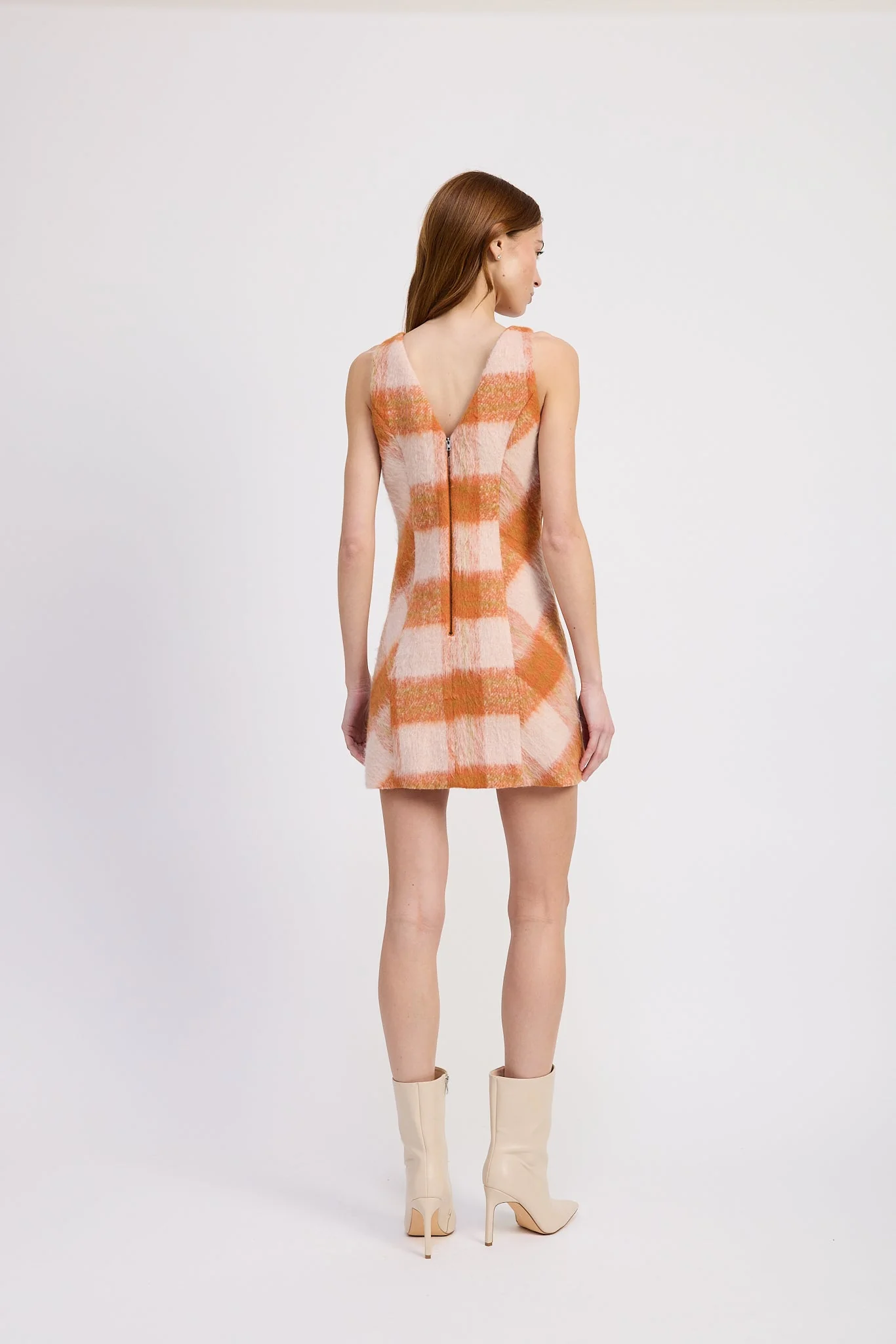En Saison - Elizabeth Mini Dress - Orange Plaid - Image 3