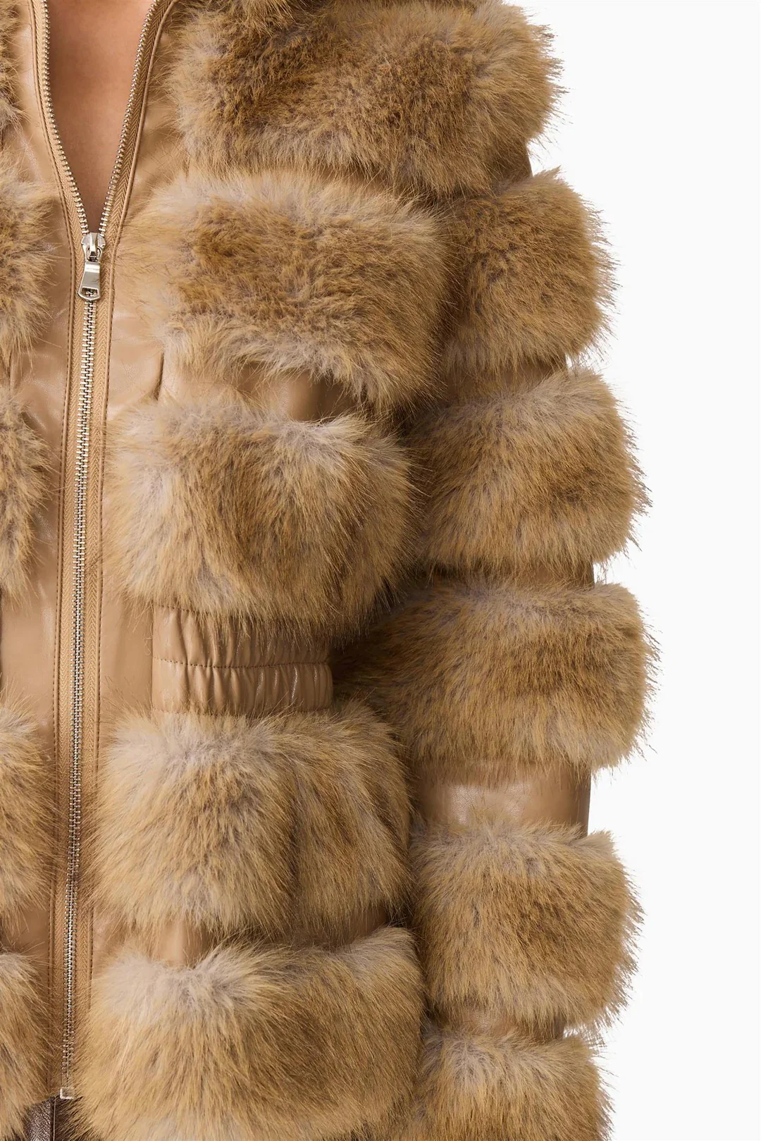 Elliatt - Aisling Faux Fur and Leather Jacket - Taupe - Image 2