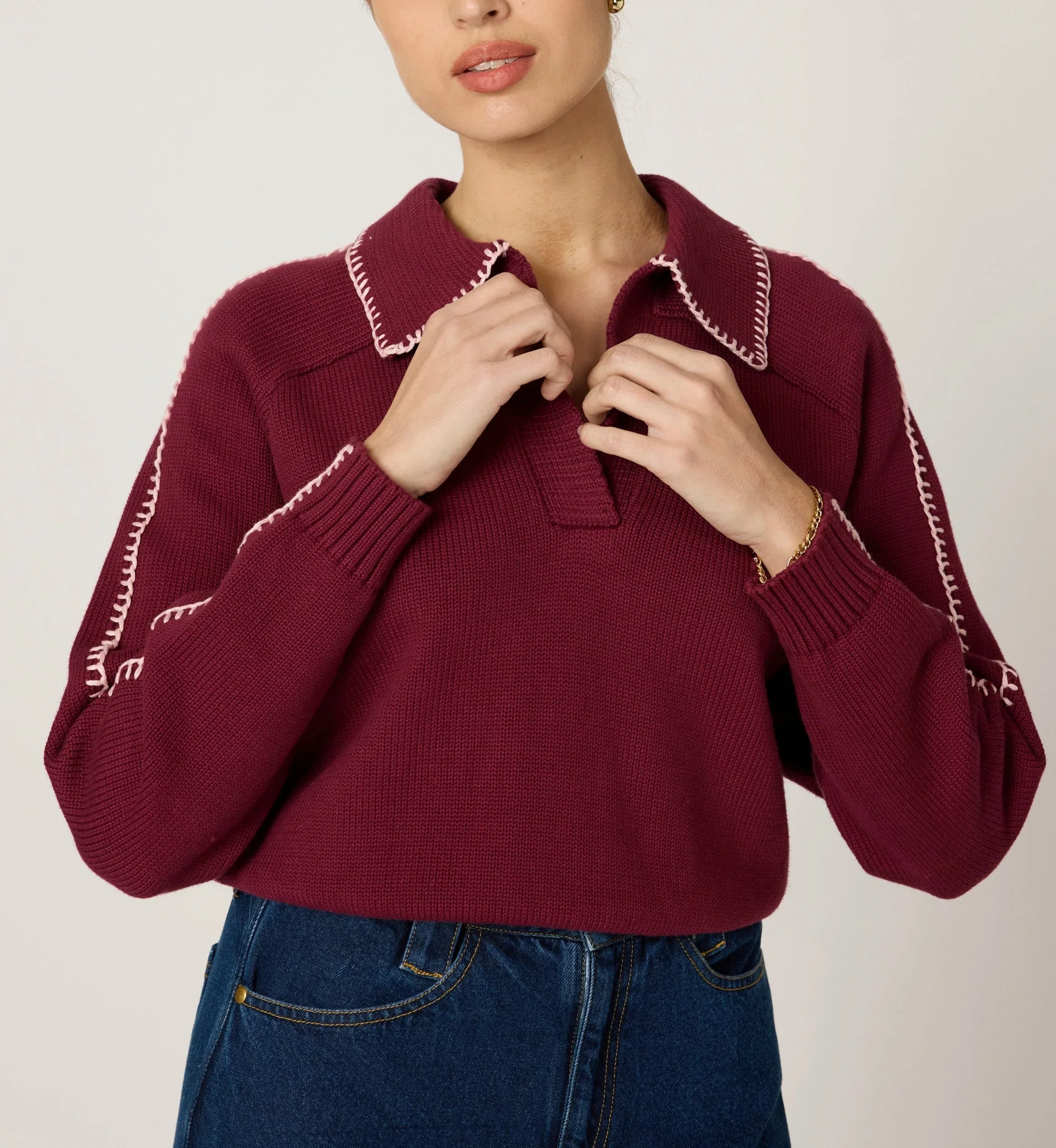 Cleobella - Elly Sweater - Zinfandel  / Ivory - Image 4