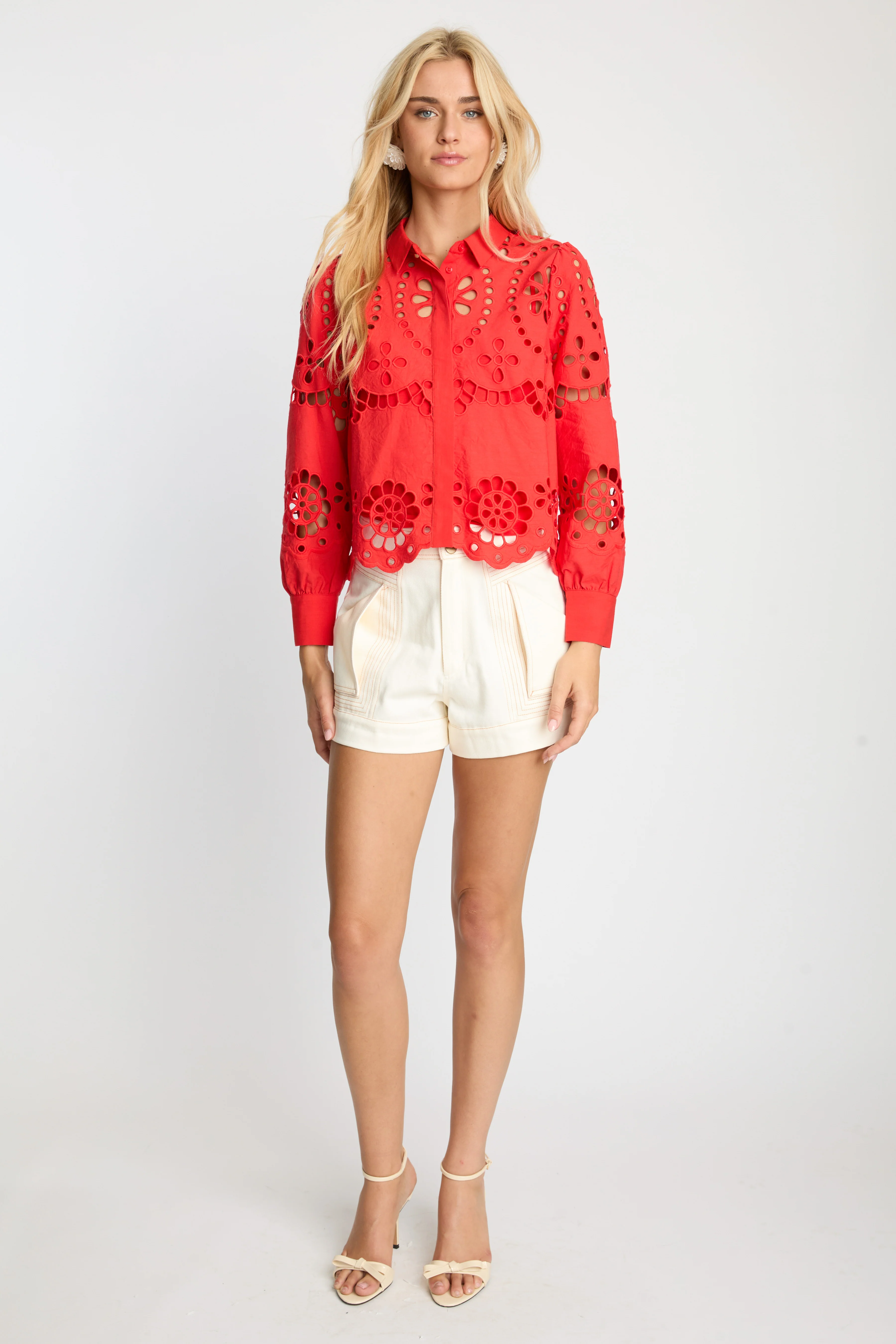 Caballero - Emmie Top - Poppy Red Eyelet Lace