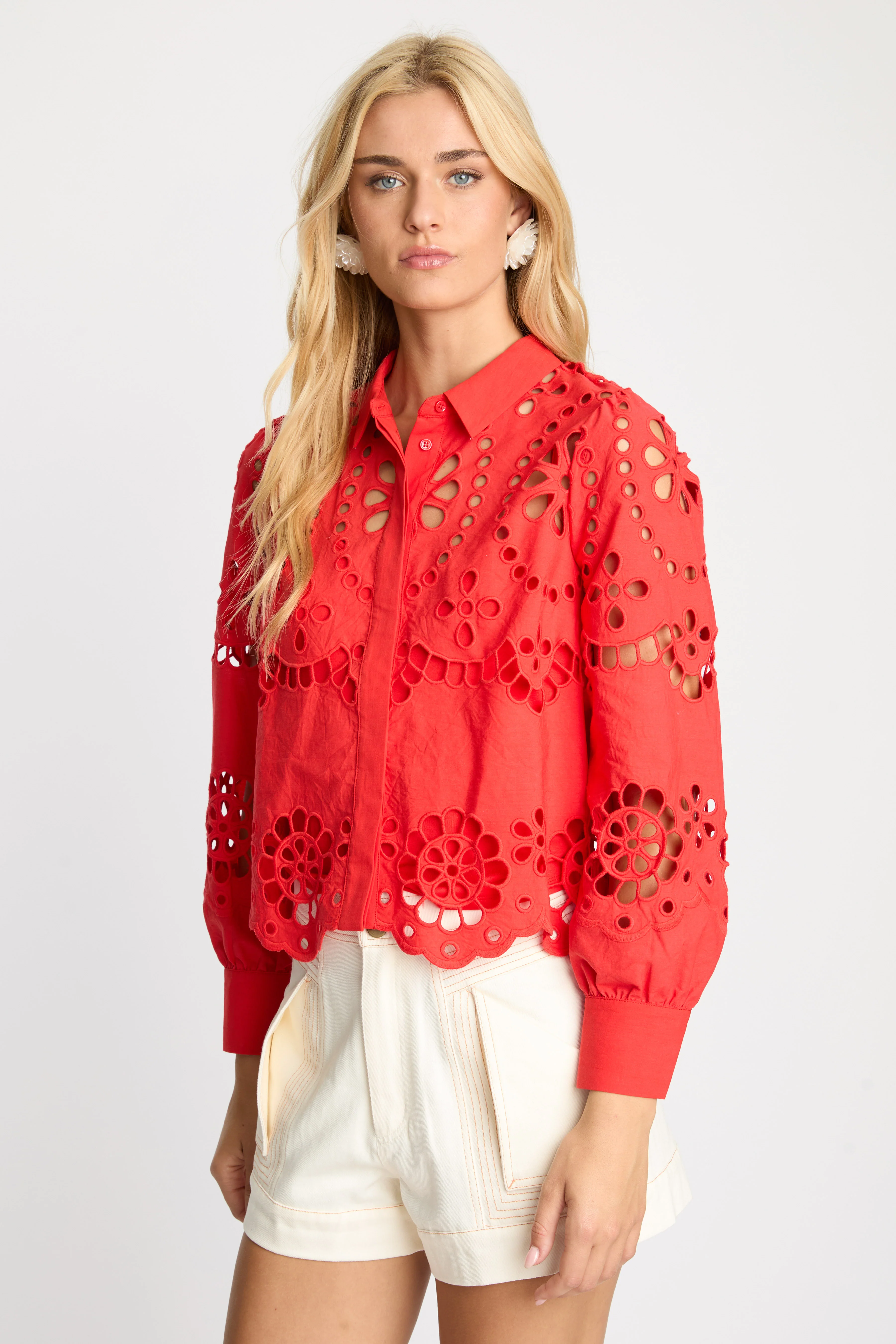 Caballero - Emmie Top - Poppy Red Eyelet Lace - Image 3