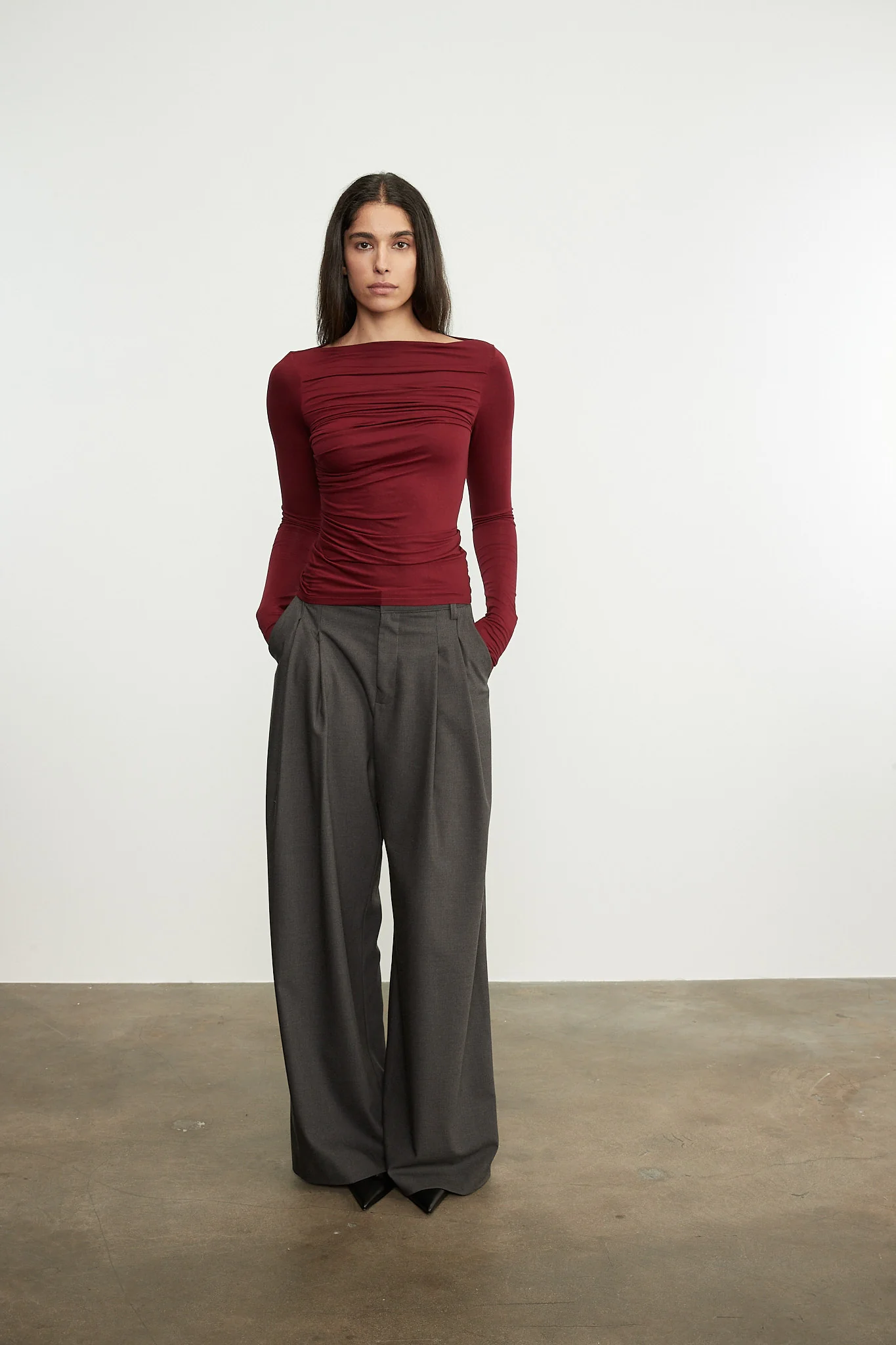 Enza Costa - Fluid Jersey Draped Boatneck - Barolo