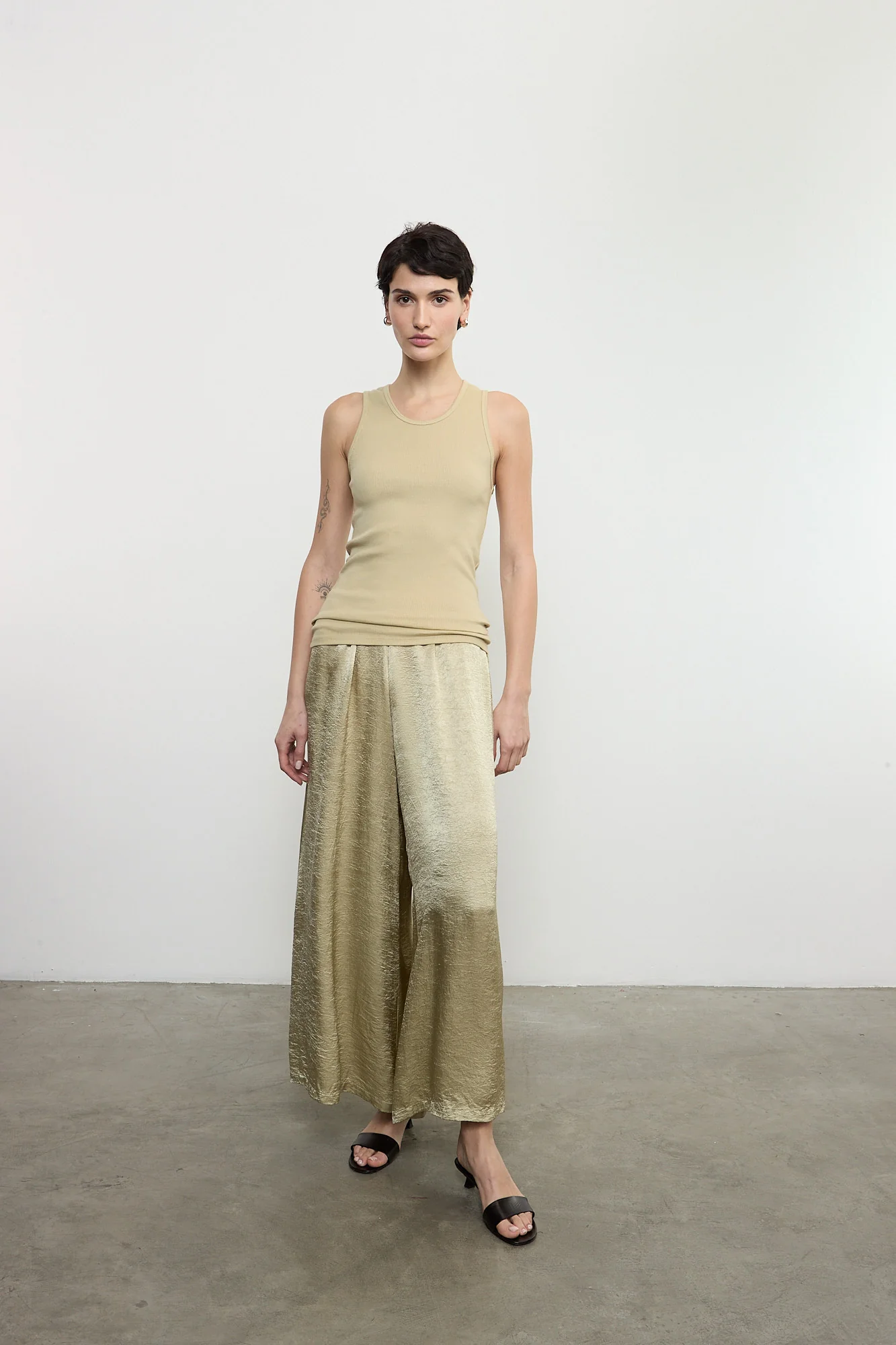Enza Costa - Textured Satin Palazzo Pant - Celadon - Image 3